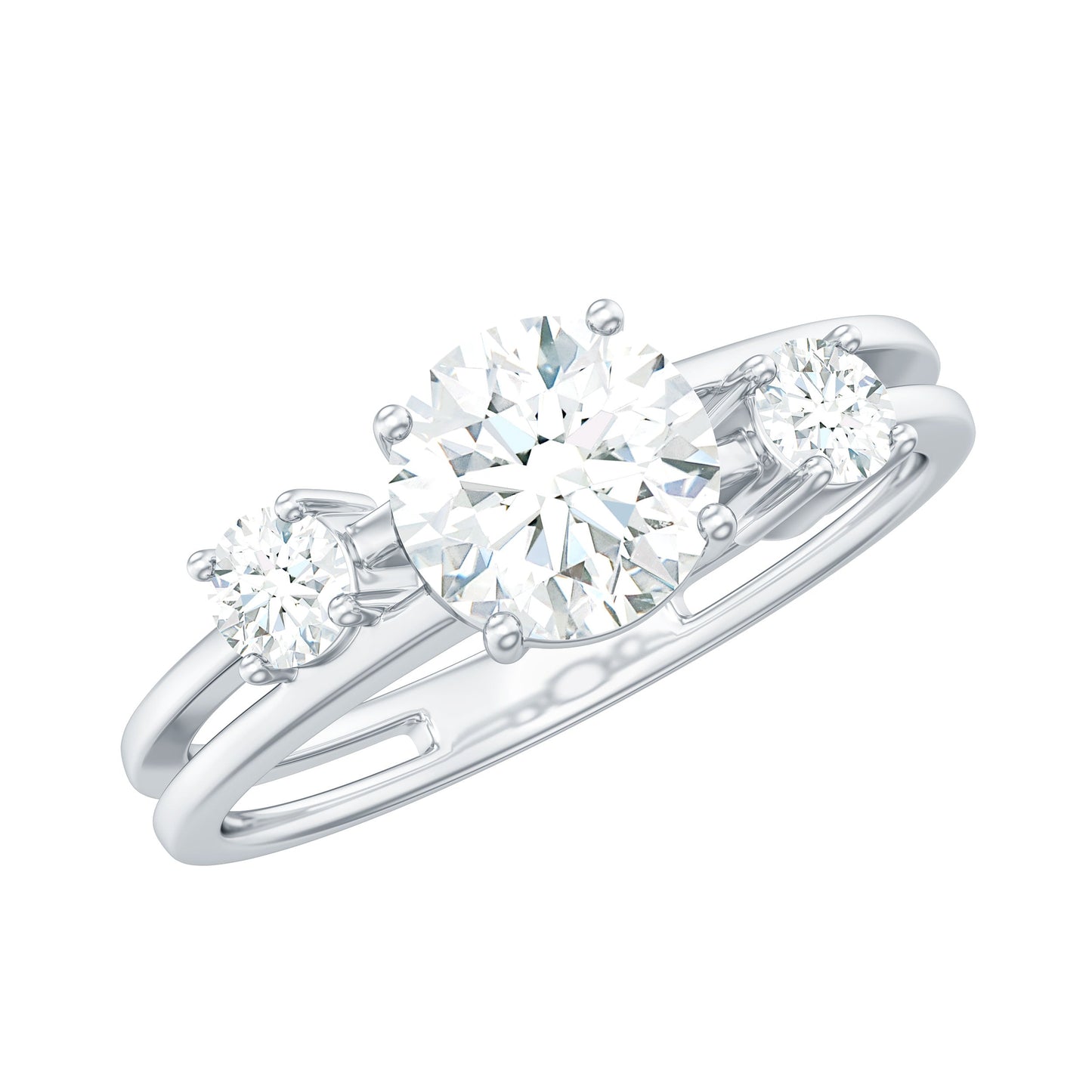 0.9 Carat Brilliant Cut Moissanite 3 Stone Engagement Ring with Double Band
