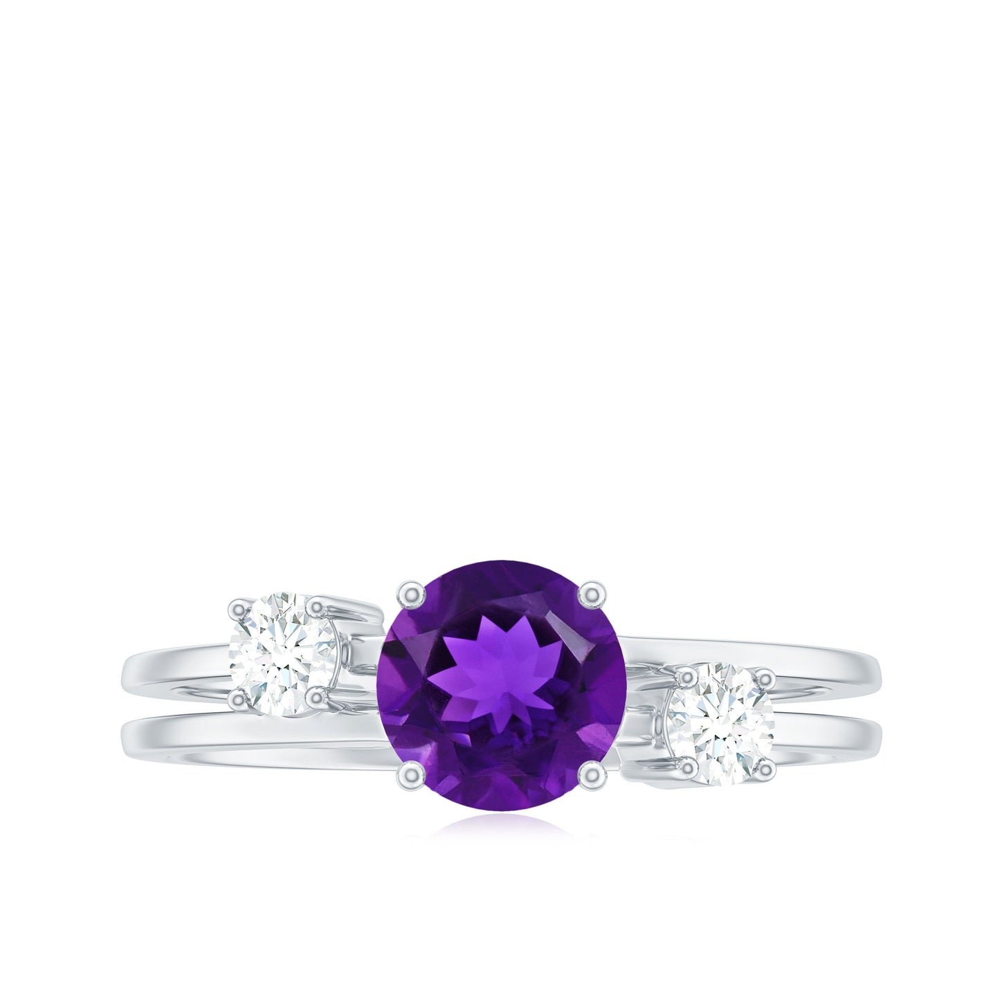 Natural 1.2 Carat Amethyst Double Band Engagement Ring with Diamond