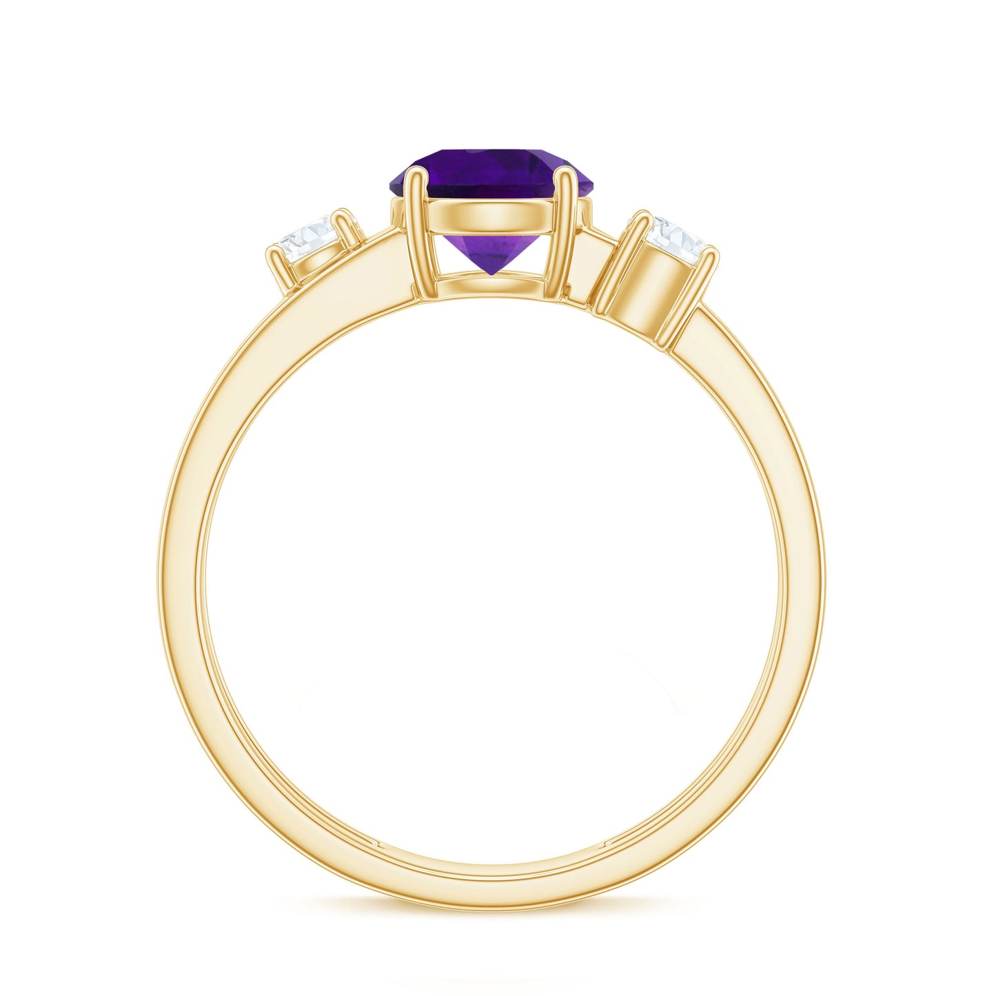 Natural 1.2 Carat Amethyst Double Band Engagement Ring with Diamond