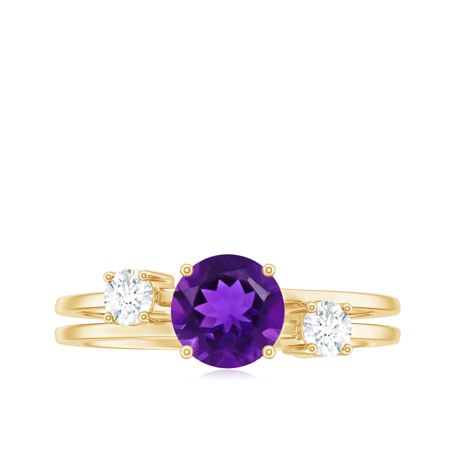 Natural 1.2 Carat Amethyst Double Band Engagement Ring with Diamond