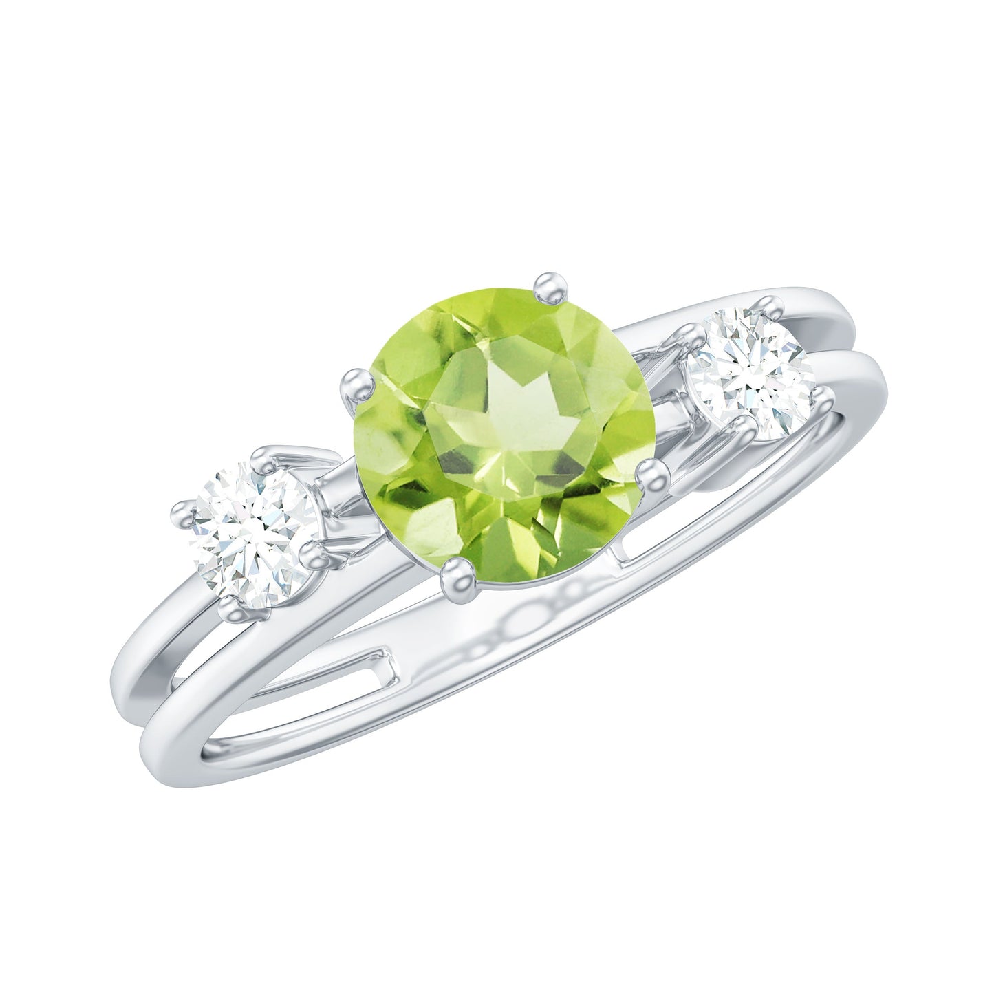 2 Carat Peridot Double Band Engagement Ring with Diamond