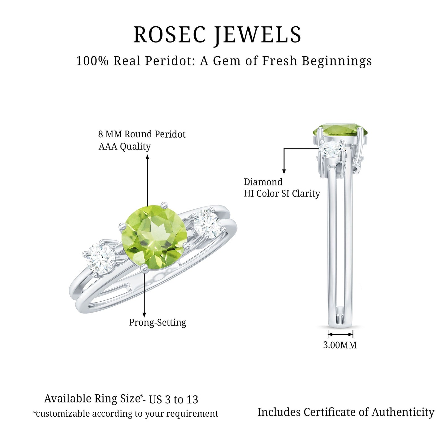 2 Carat Peridot Double Band Engagement Ring with Diamond