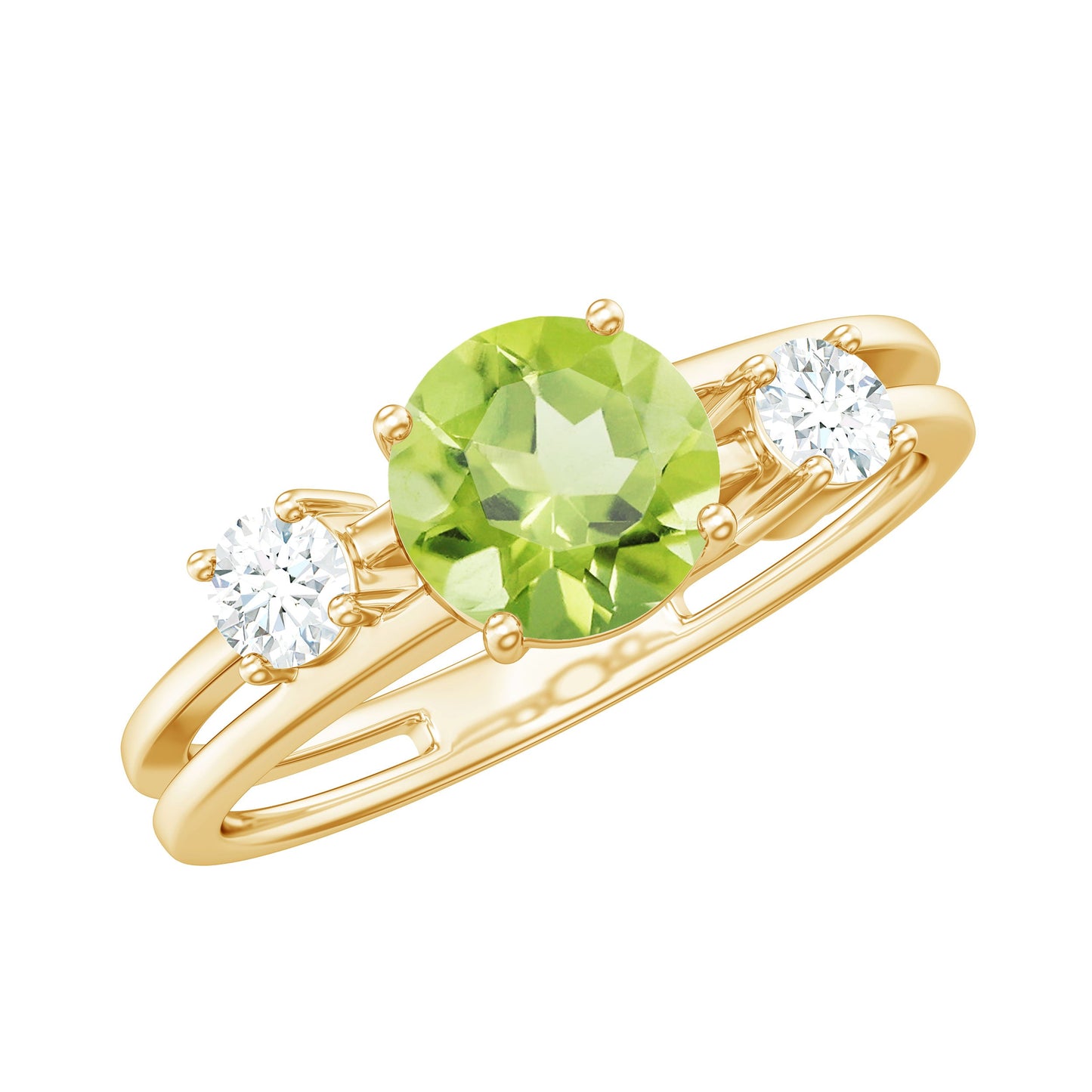 2 Carat Peridot Double Band Engagement Ring with Diamond