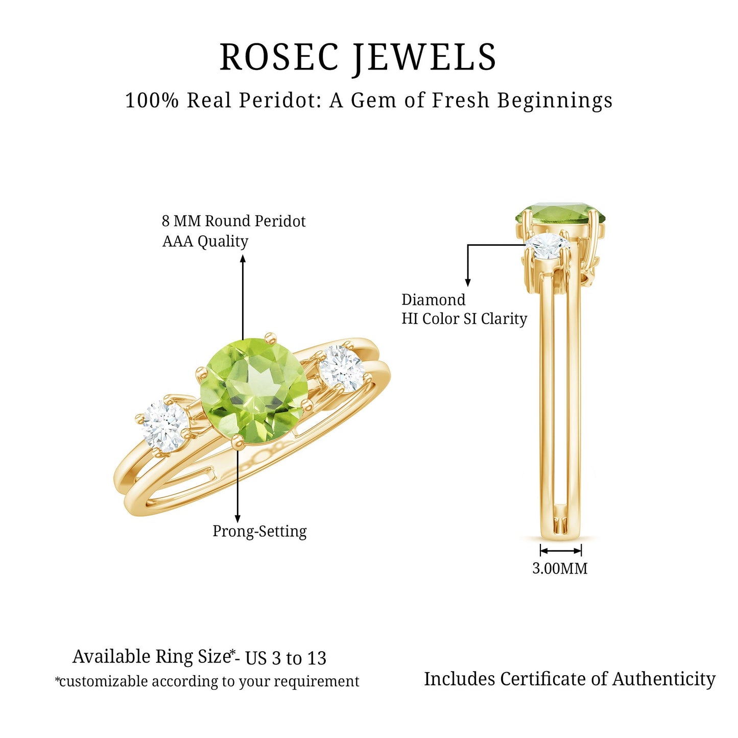 2 Carat Peridot Double Band Engagement Ring with Diamond