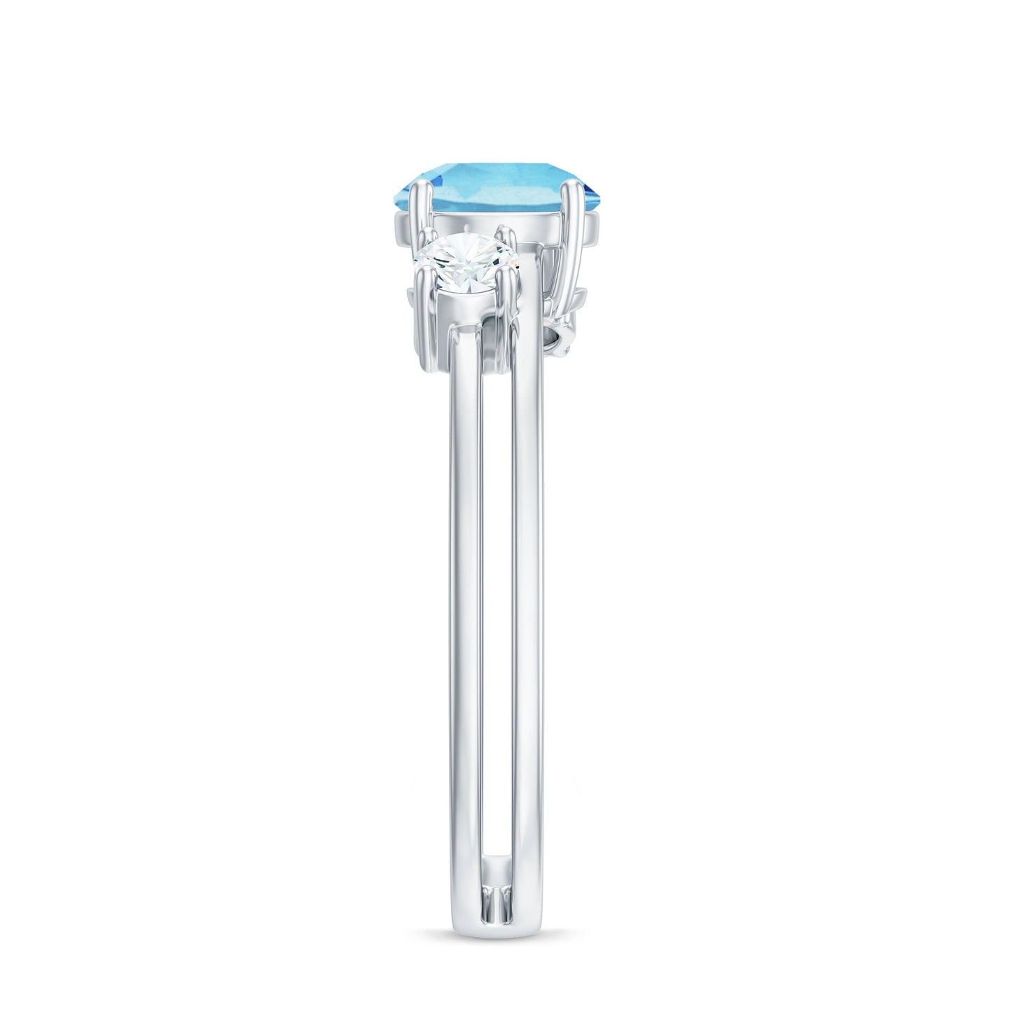 0.8 Carat Aquamarine and Diamond 3 Stone Engagement Ring with Double Band Shank