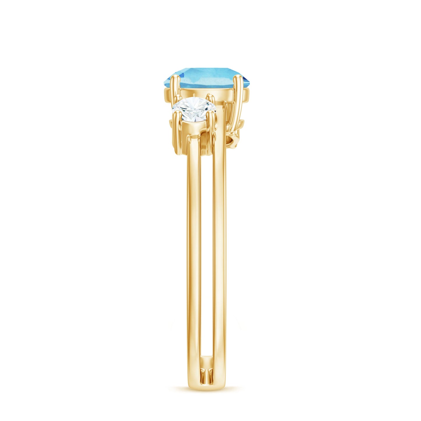 0.8 Carat Aquamarine and Diamond 3 Stone Engagement Ring with Double Band Shank