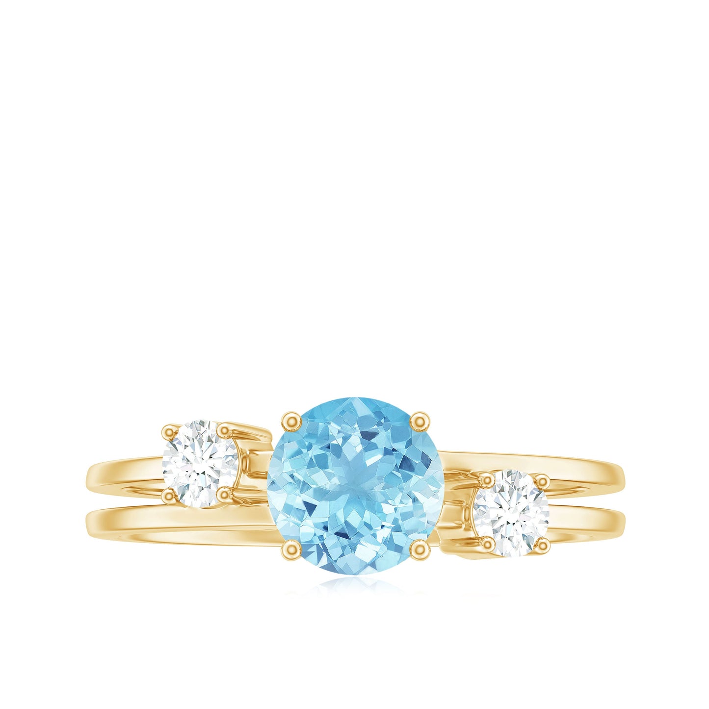 0.8 Carat Aquamarine and Diamond 3 Stone Engagement Ring with Double Band Shank