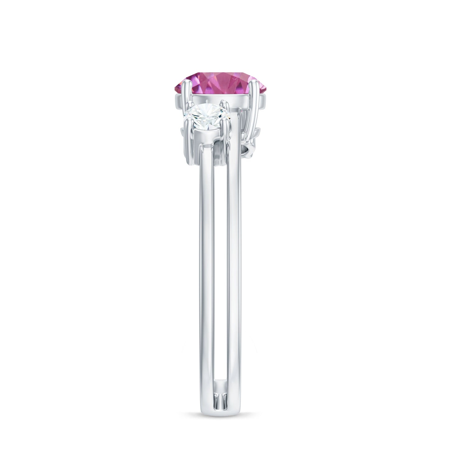 1.2 Carat Genuine Pink Tourmaline Solitaire Double Band Ring with Diamond