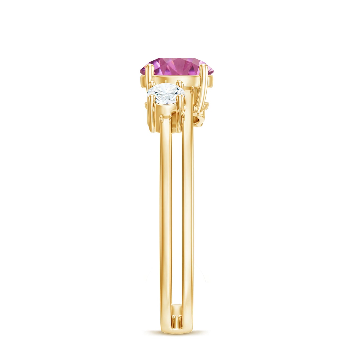 1.2 Carat Genuine Pink Tourmaline Solitaire Double Band Ring with Diamond