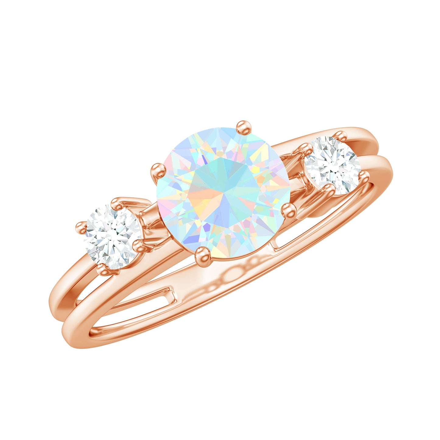 Natural Ethiopian Rainbow Opal Diamond Three Stone Engagement Ring