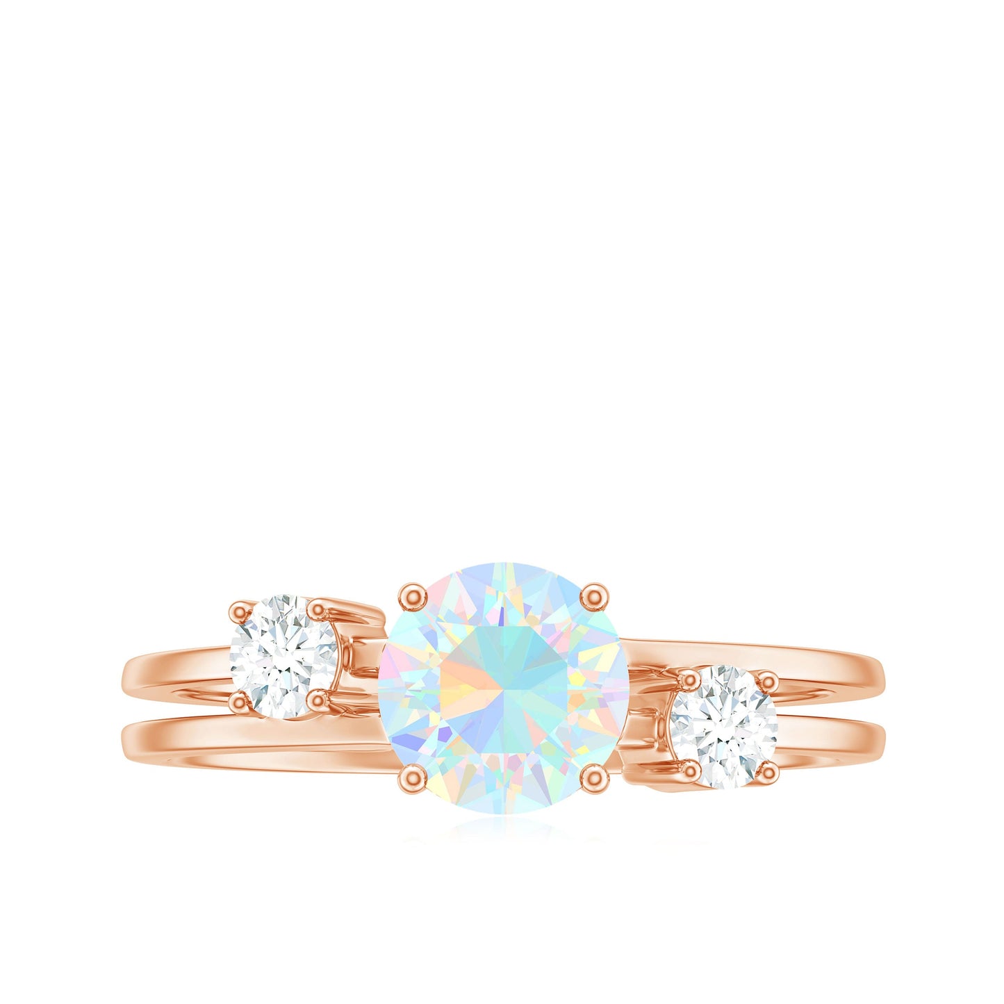 Natural Ethiopian Rainbow Opal Diamond Three Stone Engagement Ring