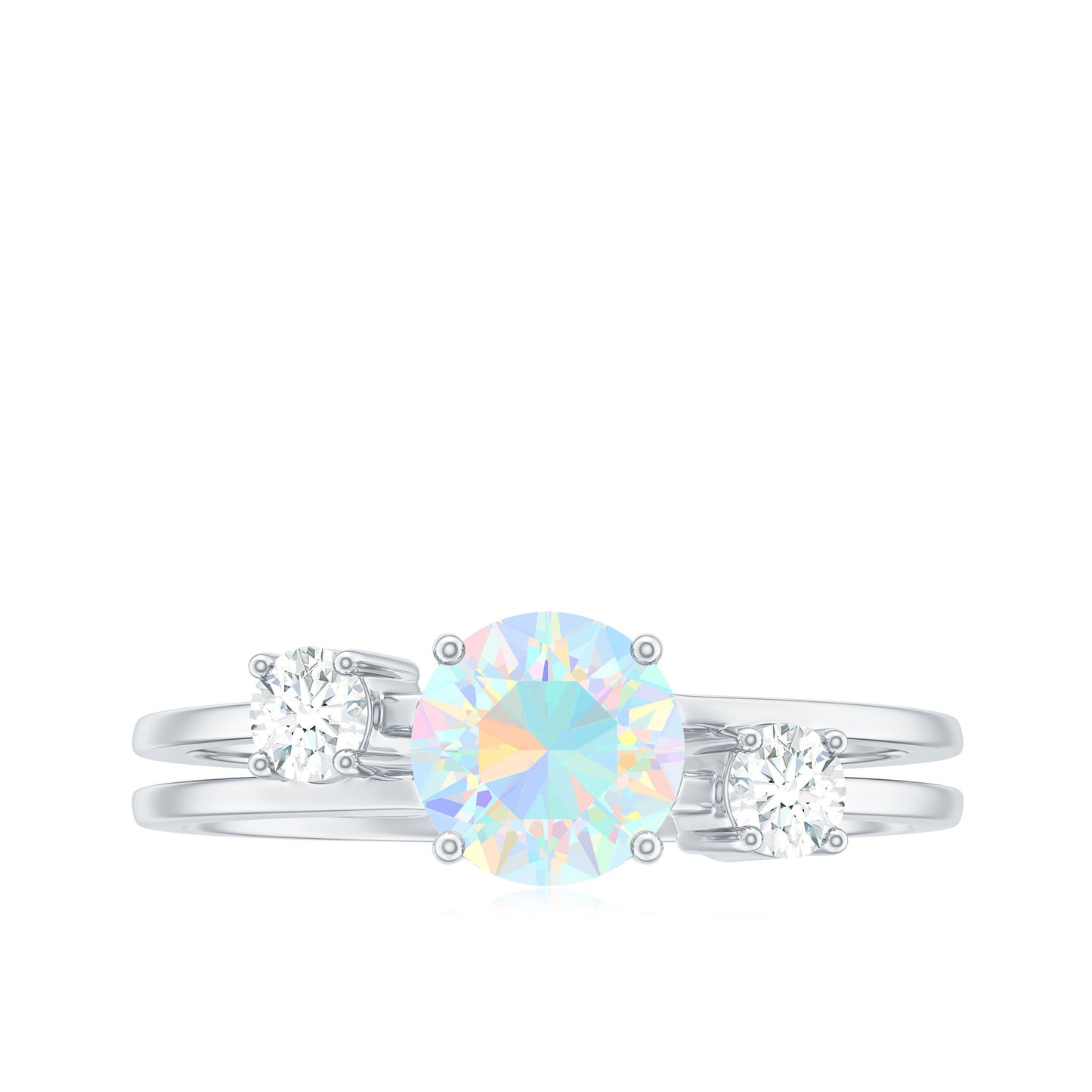 Natural Ethiopian Rainbow Opal Diamond Three Stone Engagement Ring