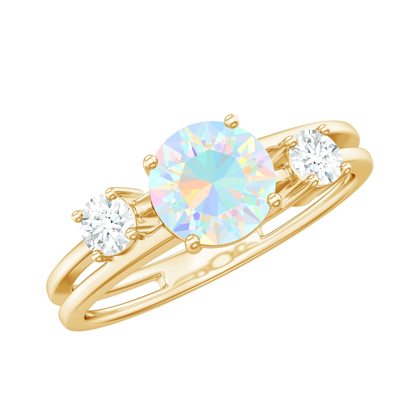 Natural Ethiopian Rainbow Opal Diamond Three Stone Engagement Ring