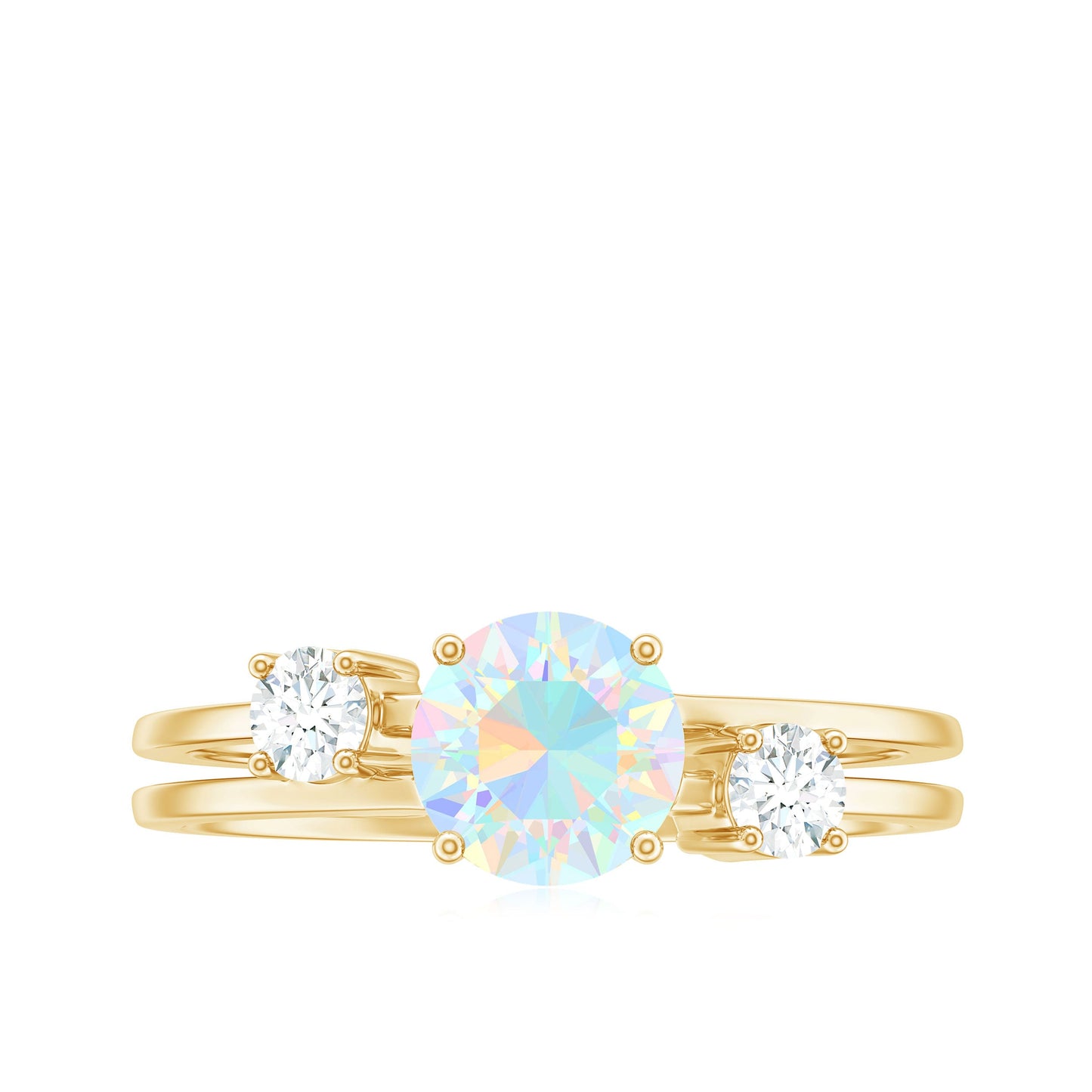 Natural Ethiopian Rainbow Opal Diamond Three Stone Engagement Ring