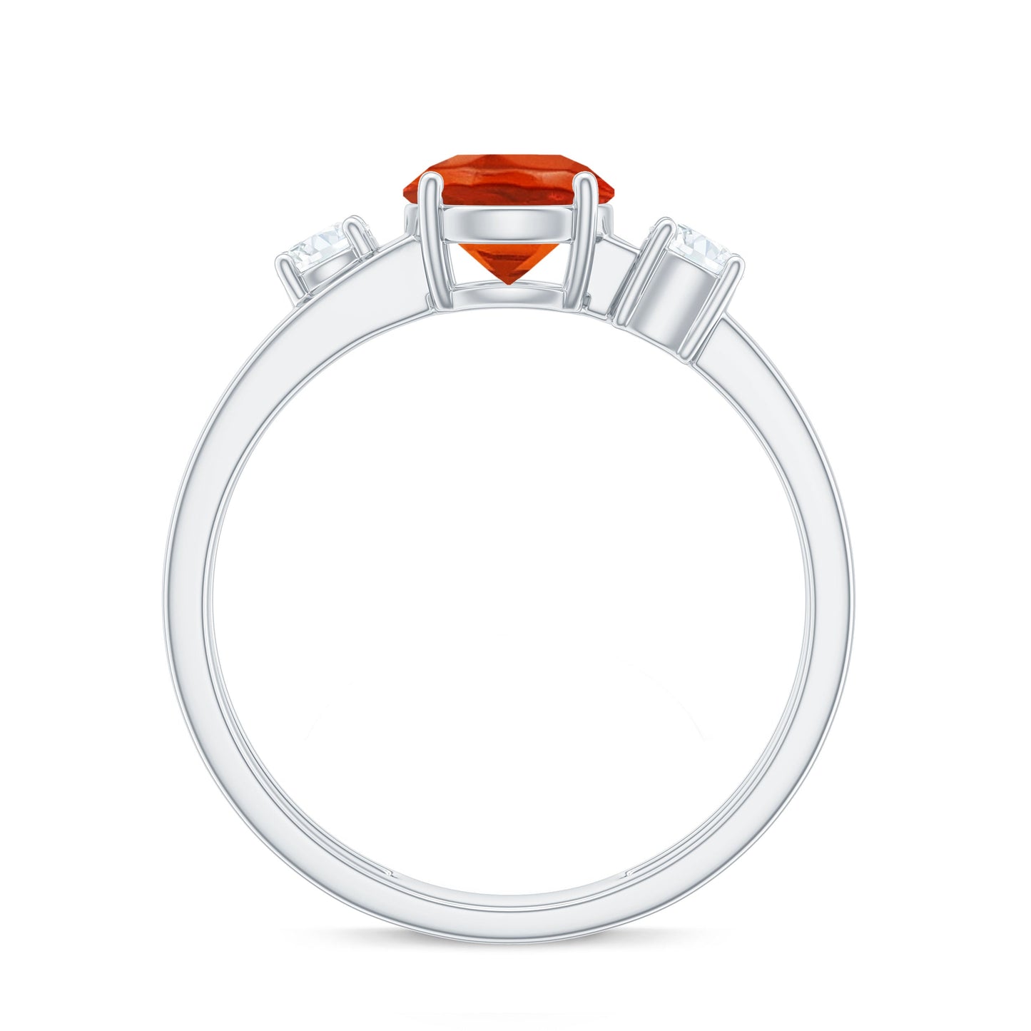 Double Band Engagement Ring with Fire Opal and Diamond
