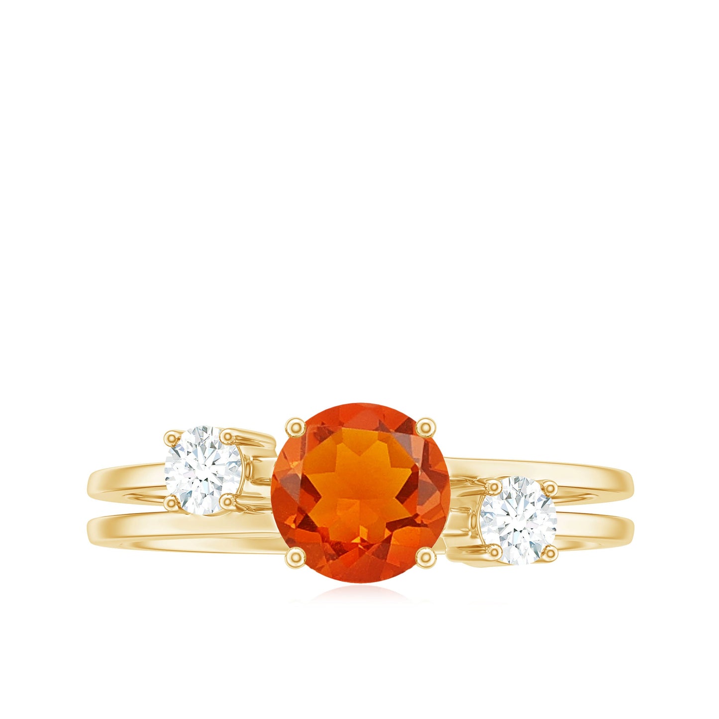 Double Band Engagement Ring with Fire Opal and Diamond