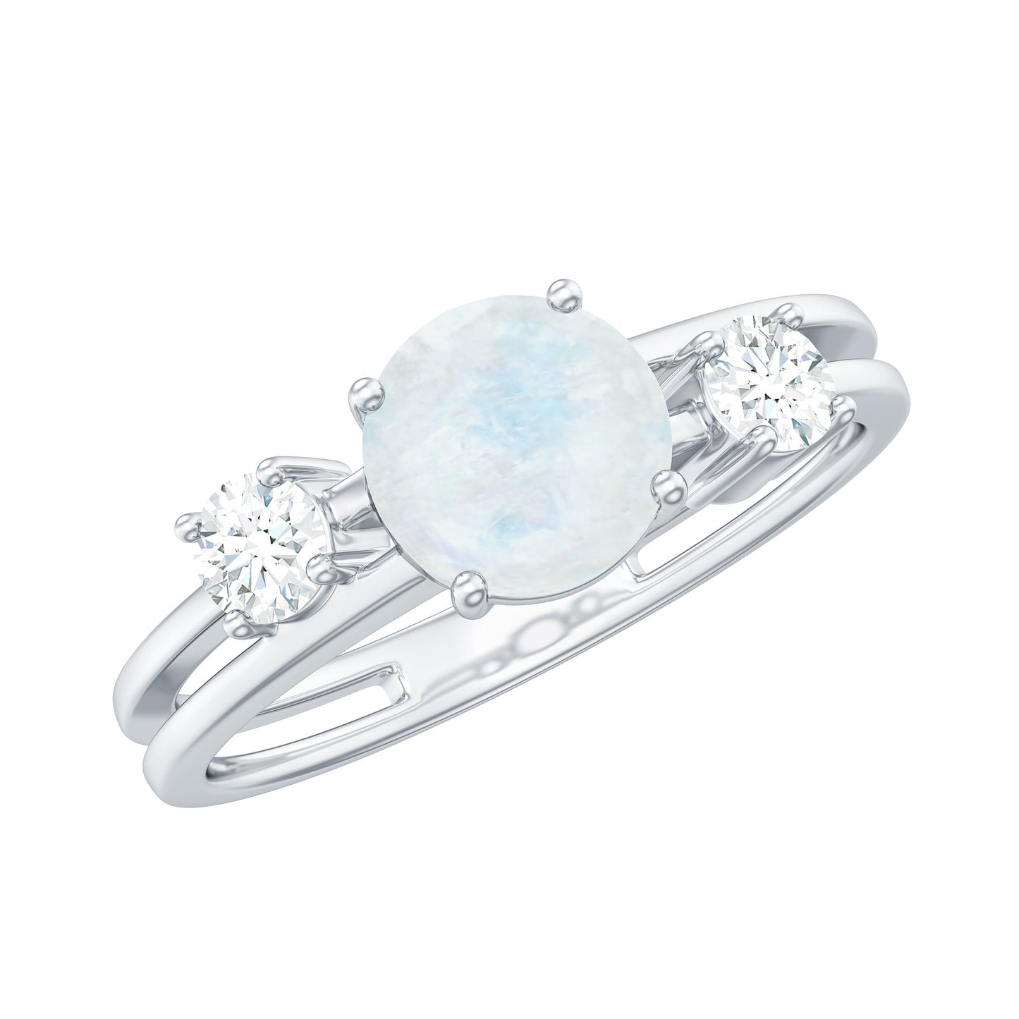 0.3 Carat Moonstone Solitaire Double Band Ring with Diamond