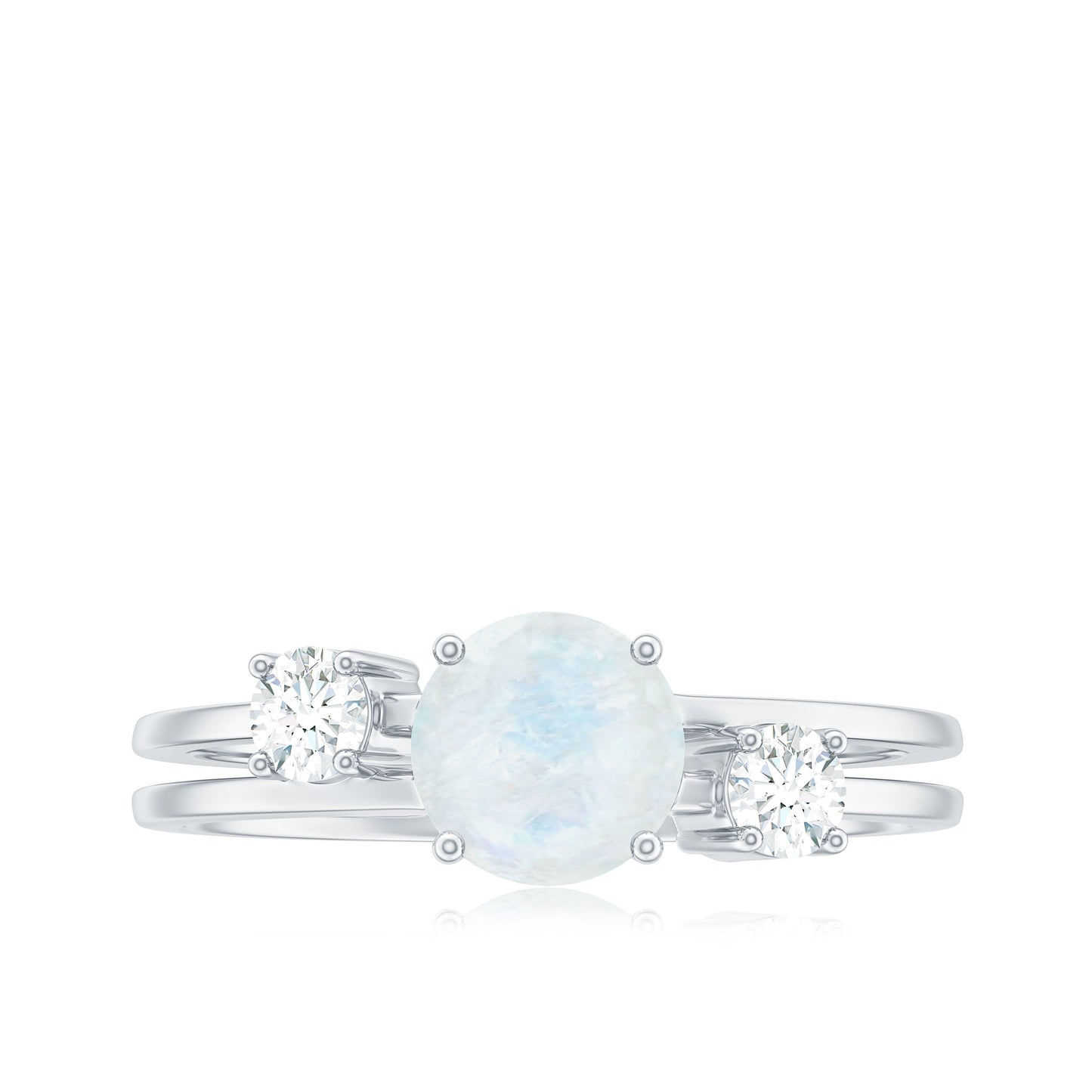 0.3 Carat Moonstone Solitaire Double Band Ring with Diamond