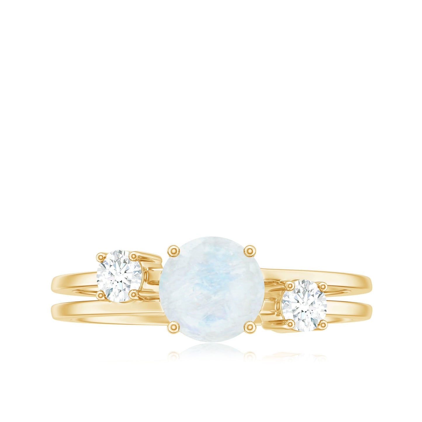 0.3 Carat Moonstone Solitaire Double Band Ring with Diamond