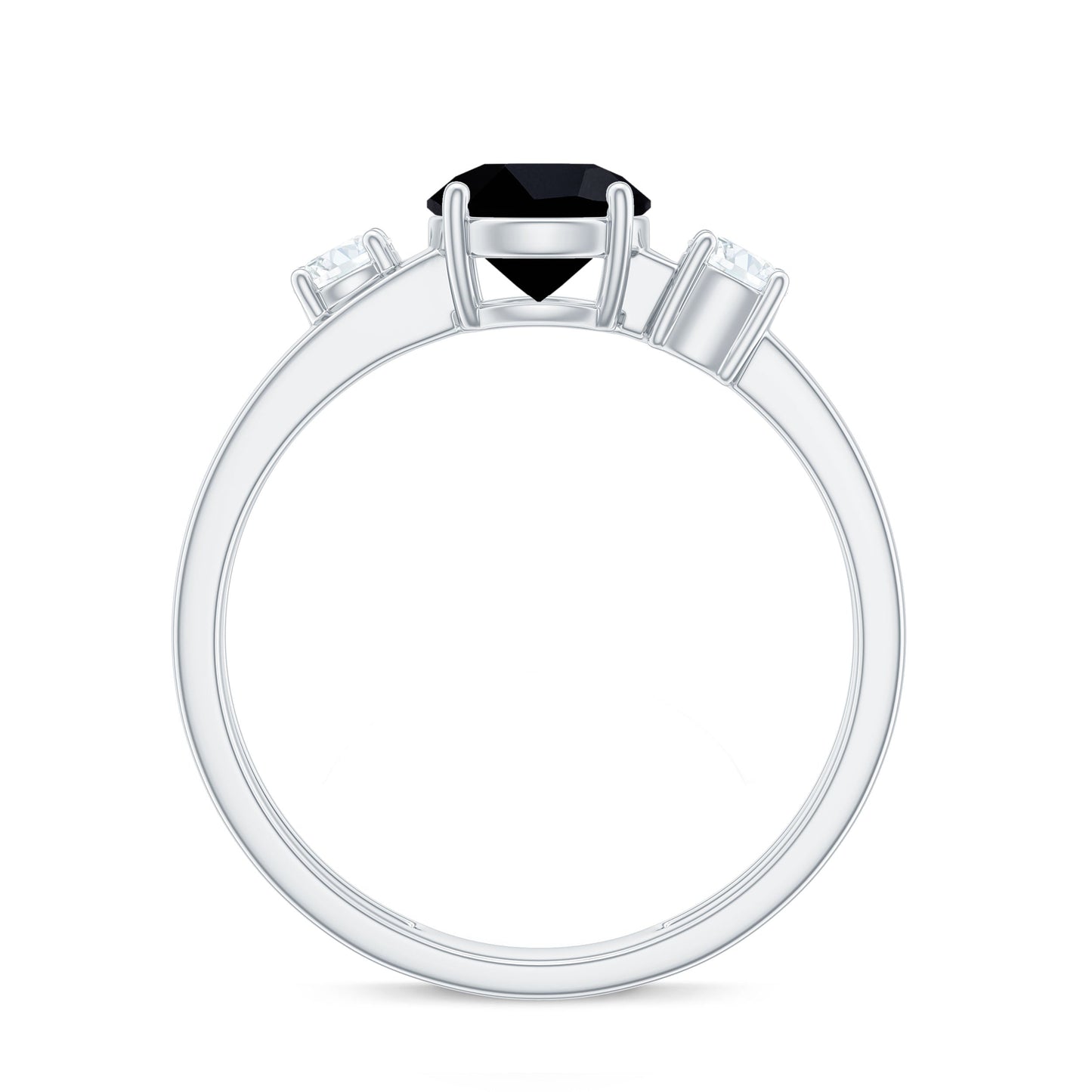 Natural Black Spinel Diamond Double Band Engagement Ring