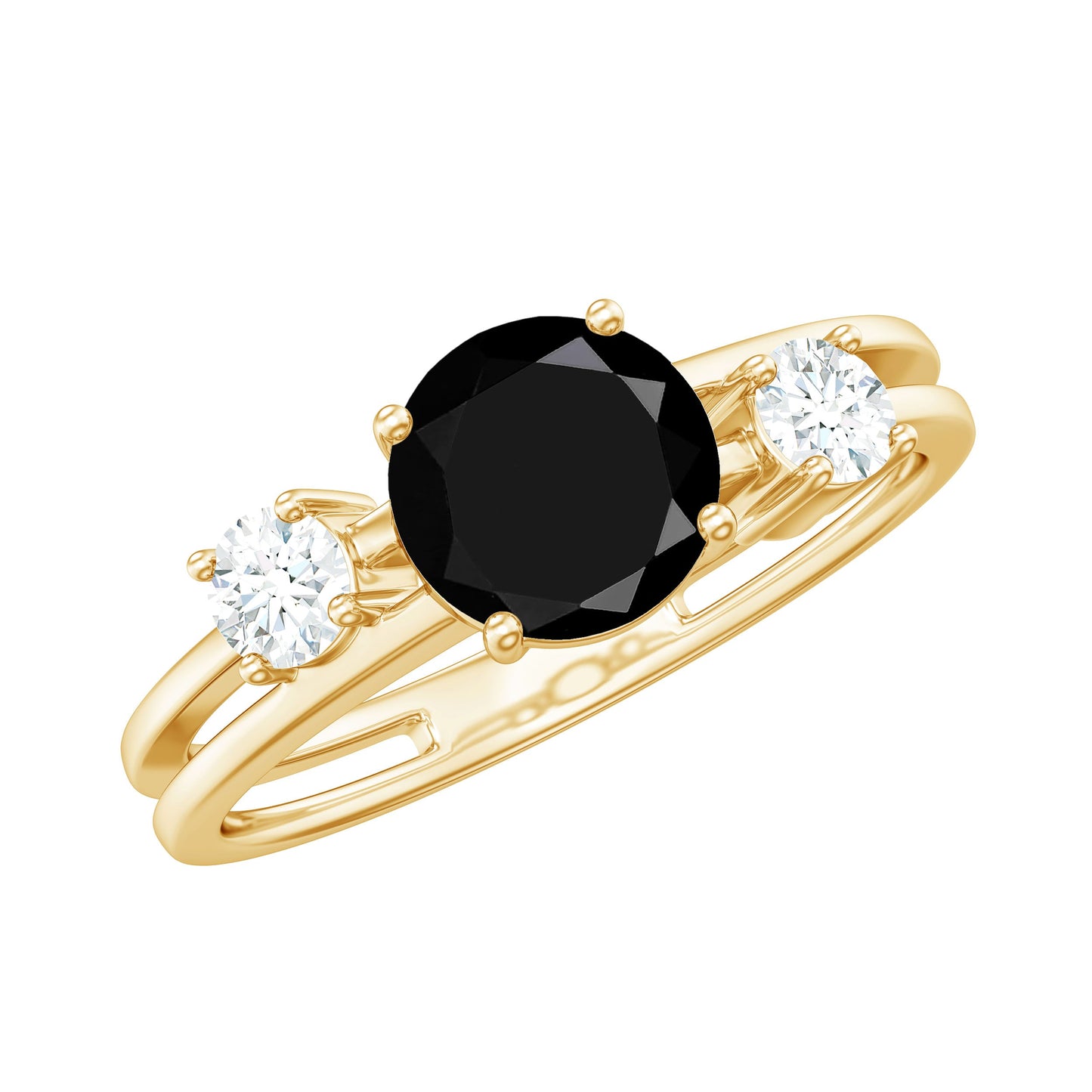 Natural Black Spinel Diamond Double Band Engagement Ring