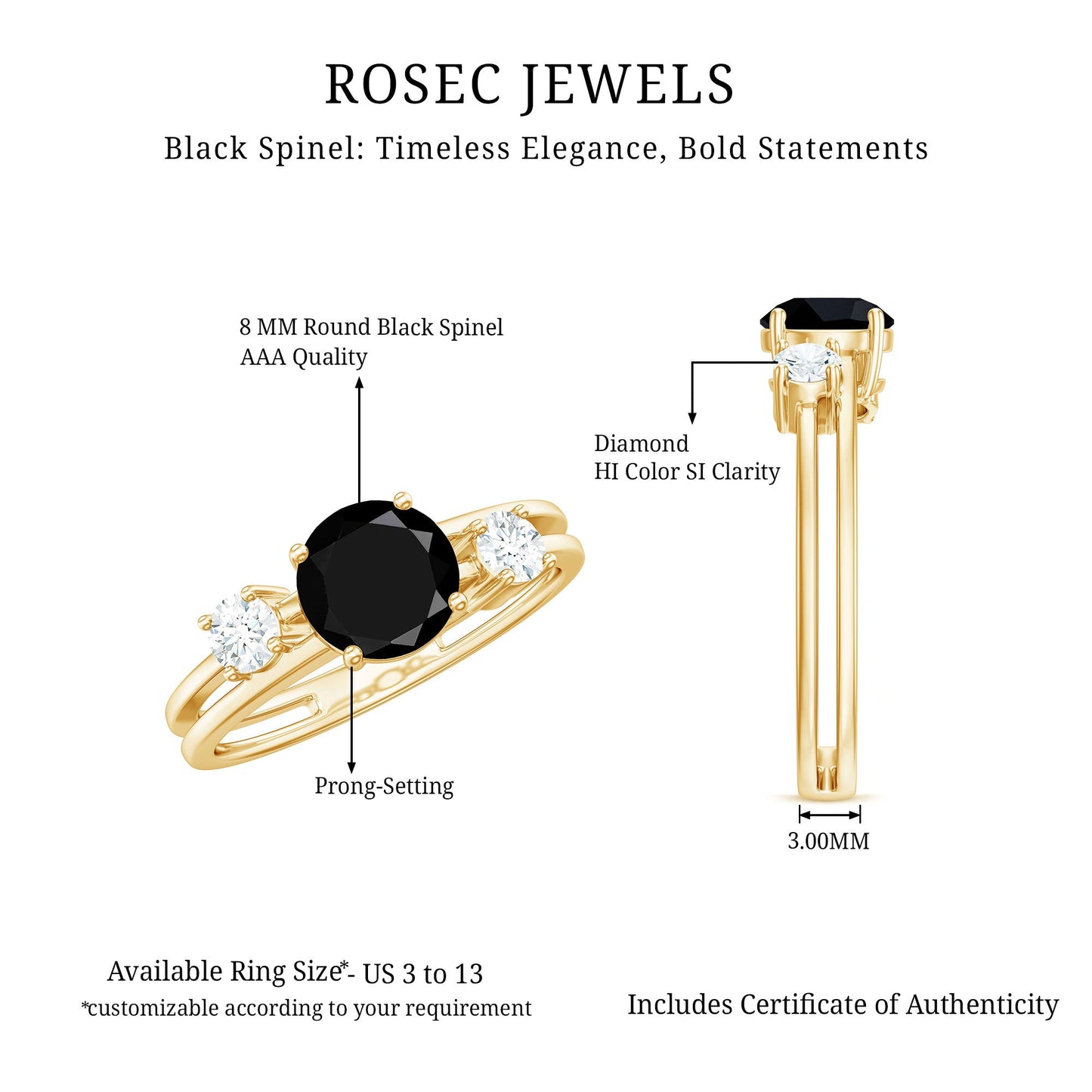 Natural Black Spinel Diamond Double Band Engagement Ring