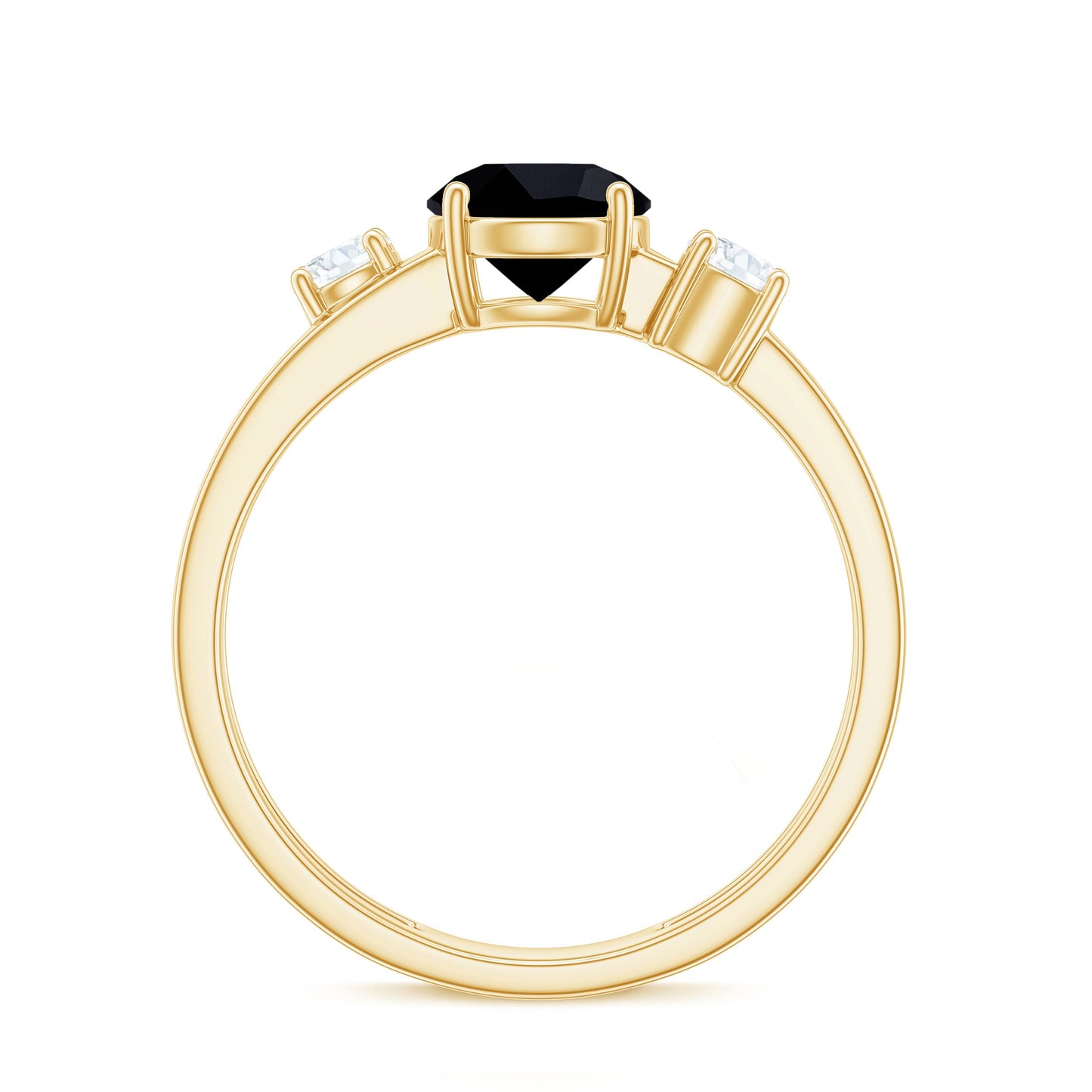 Natural Black Spinel Diamond Double Band Engagement Ring