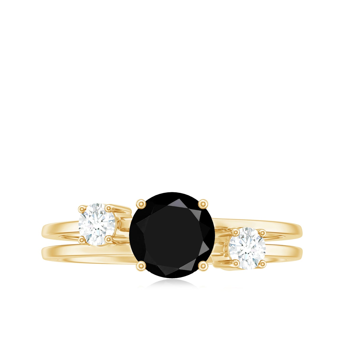 Natural Black Spinel Diamond Double Band Engagement Ring