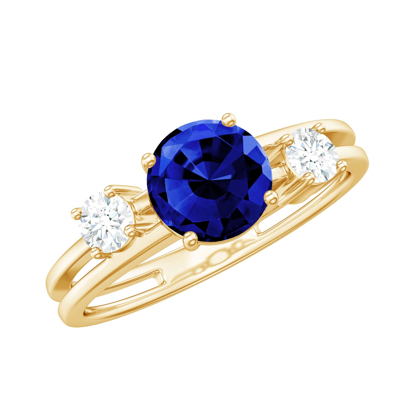 Certified 1 Carat Lab Grown Blue Sapphire Double Band Engagement Ring with Diamond