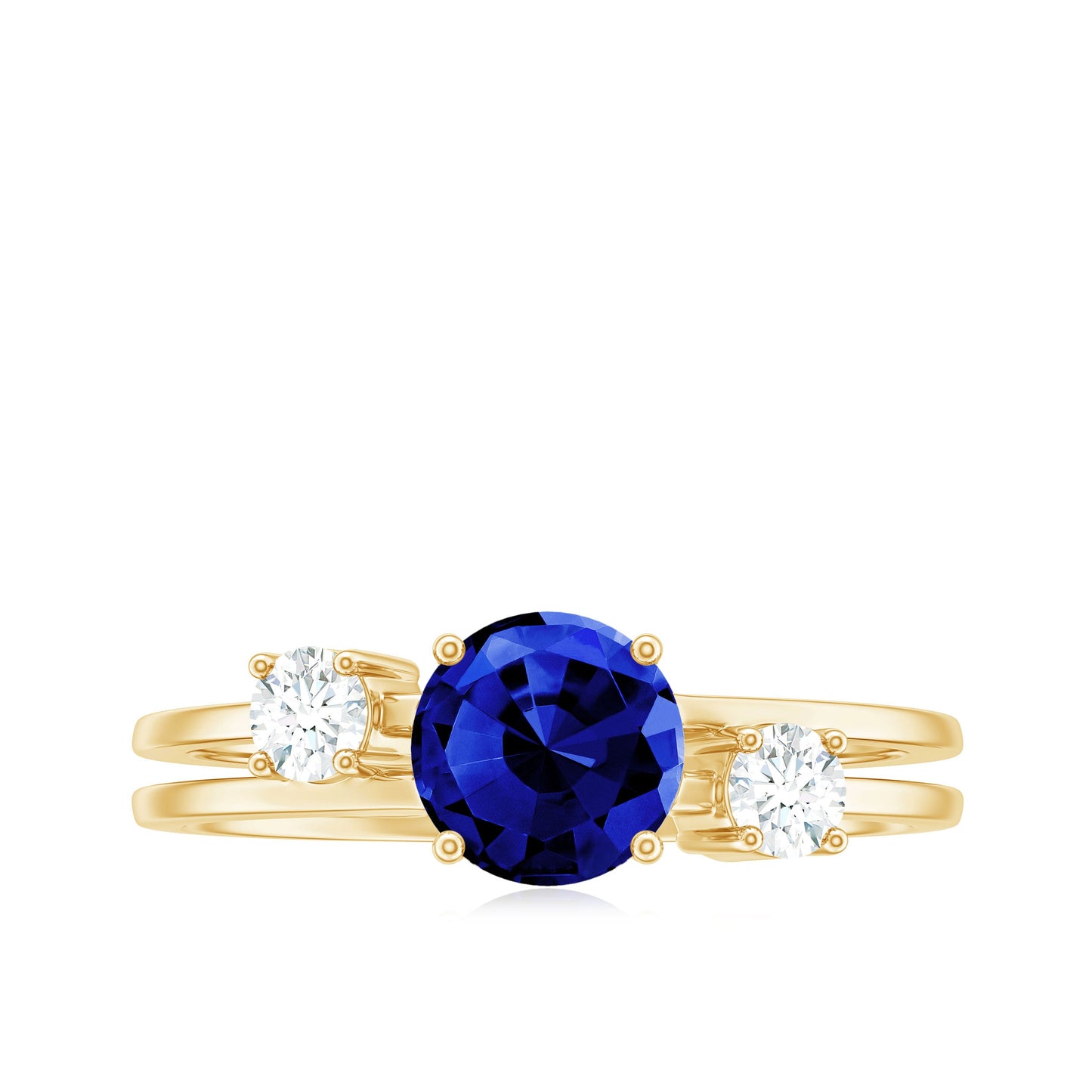Certified 1 Carat Lab Grown Blue Sapphire Double Band Engagement Ring with Diamond