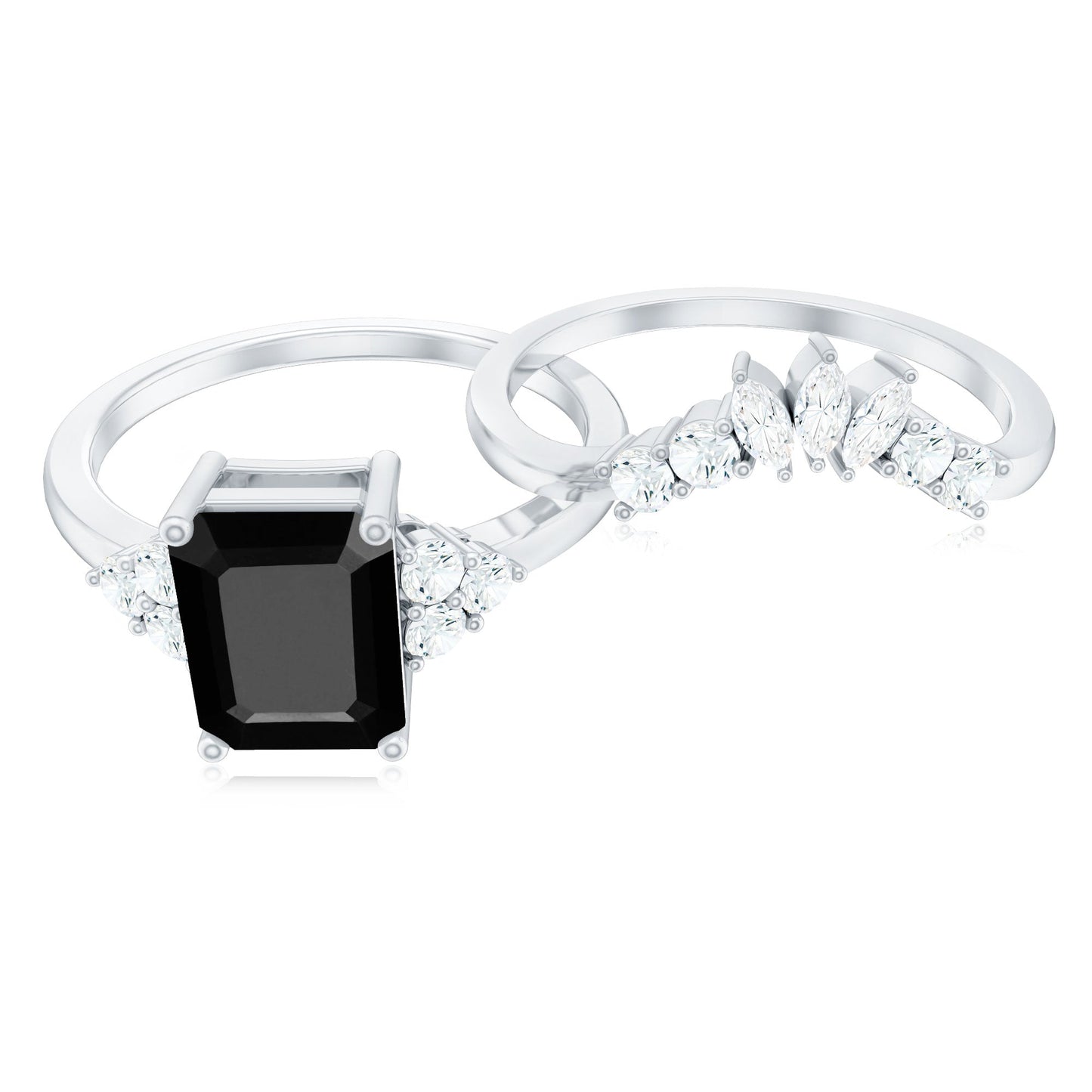 Created Black Diamond Engagement Ring Set with Diamond