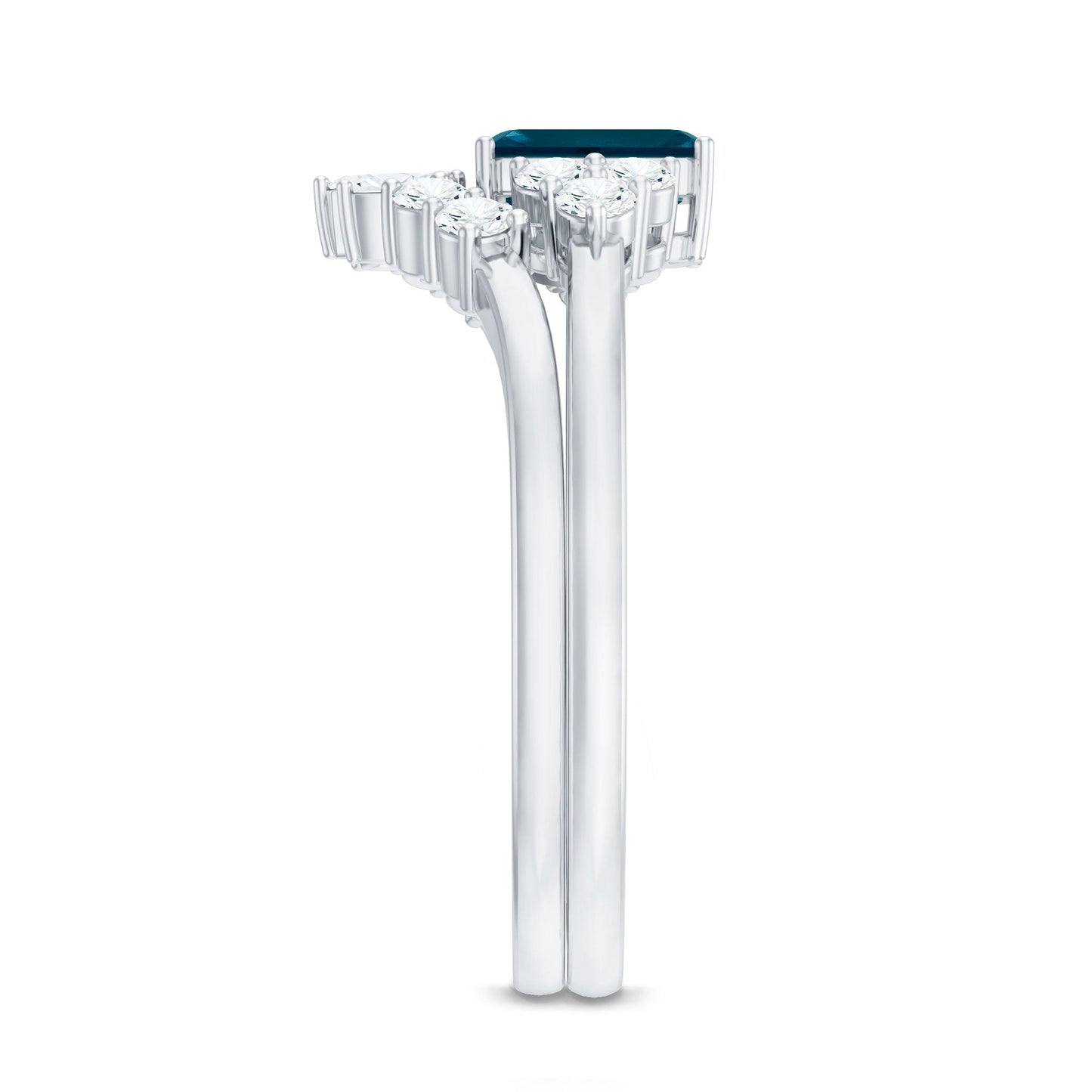 0.7 Carat Emerald Cut London Blue Topaz Designer Bridal Ring Set with Diamond