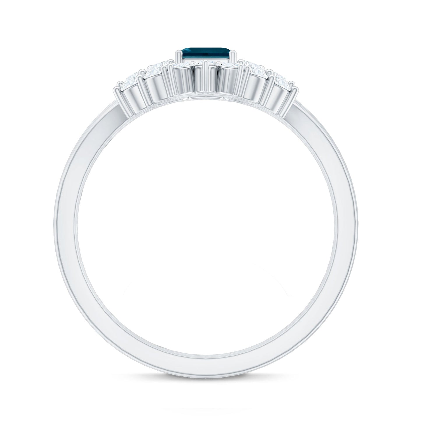 0.7 Carat Emerald Cut London Blue Topaz Designer Bridal Ring Set with Diamond