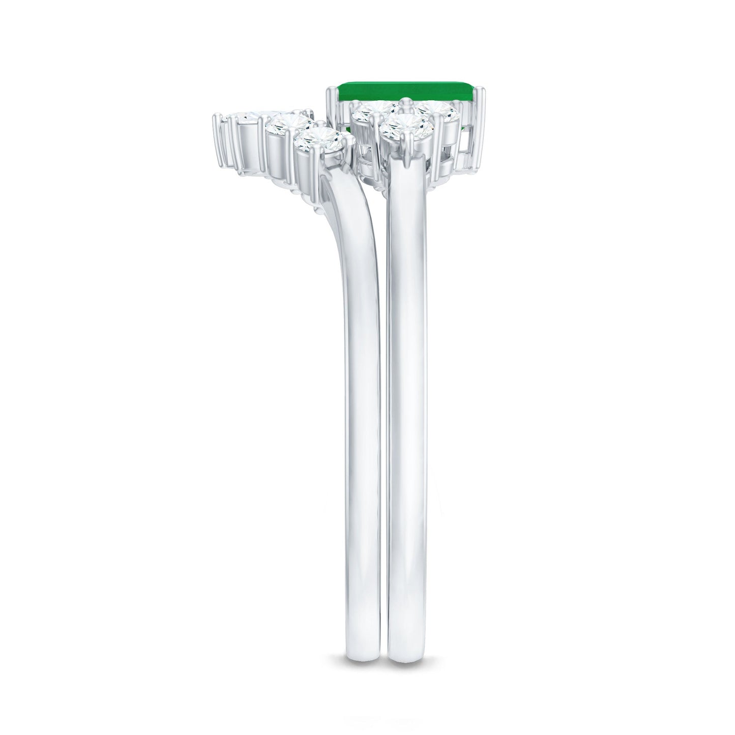 Certified Real Emerald Diamond Emerald Cut Engagement Ring and Wedding Band
