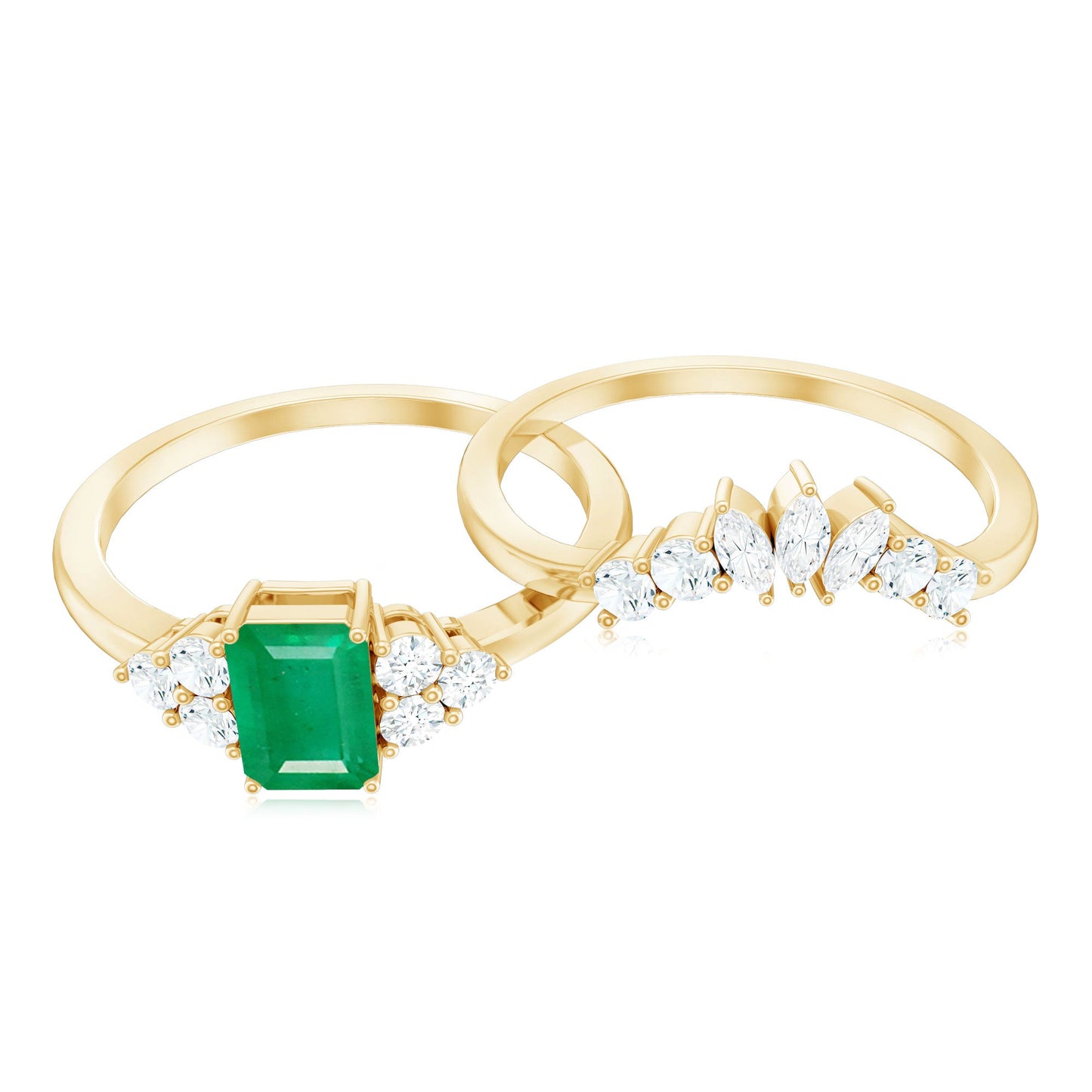 Certified Real Emerald Diamond Emerald Cut Engagement Ring and Wedding Band