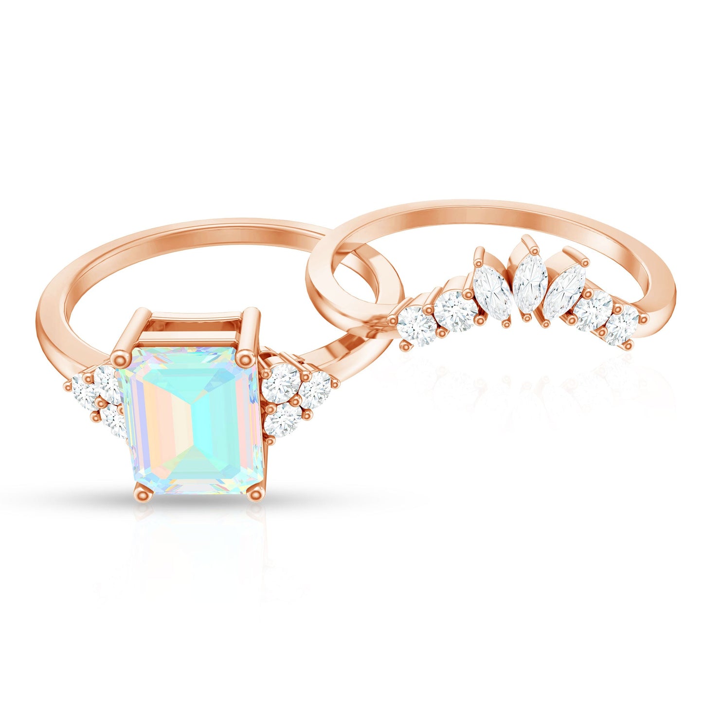 Certified Real Ethiopian Opal Diamond Emerald Cut Engagement Ring with Enhancer