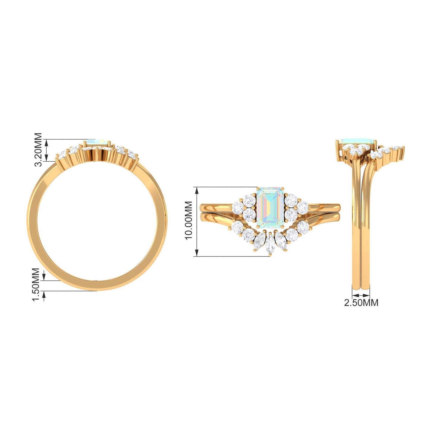 Certified Real Ethiopian Opal Diamond Emerald Cut Engagement Ring with Enhancer
