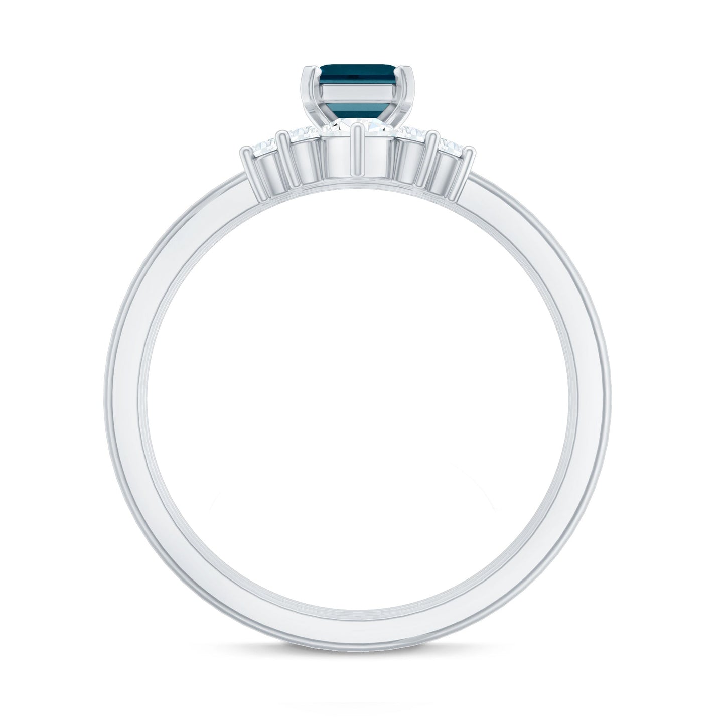 0.7 Carat Emerald Cut London Blue Topaz Solitaire Trio Ring Set with Diamond