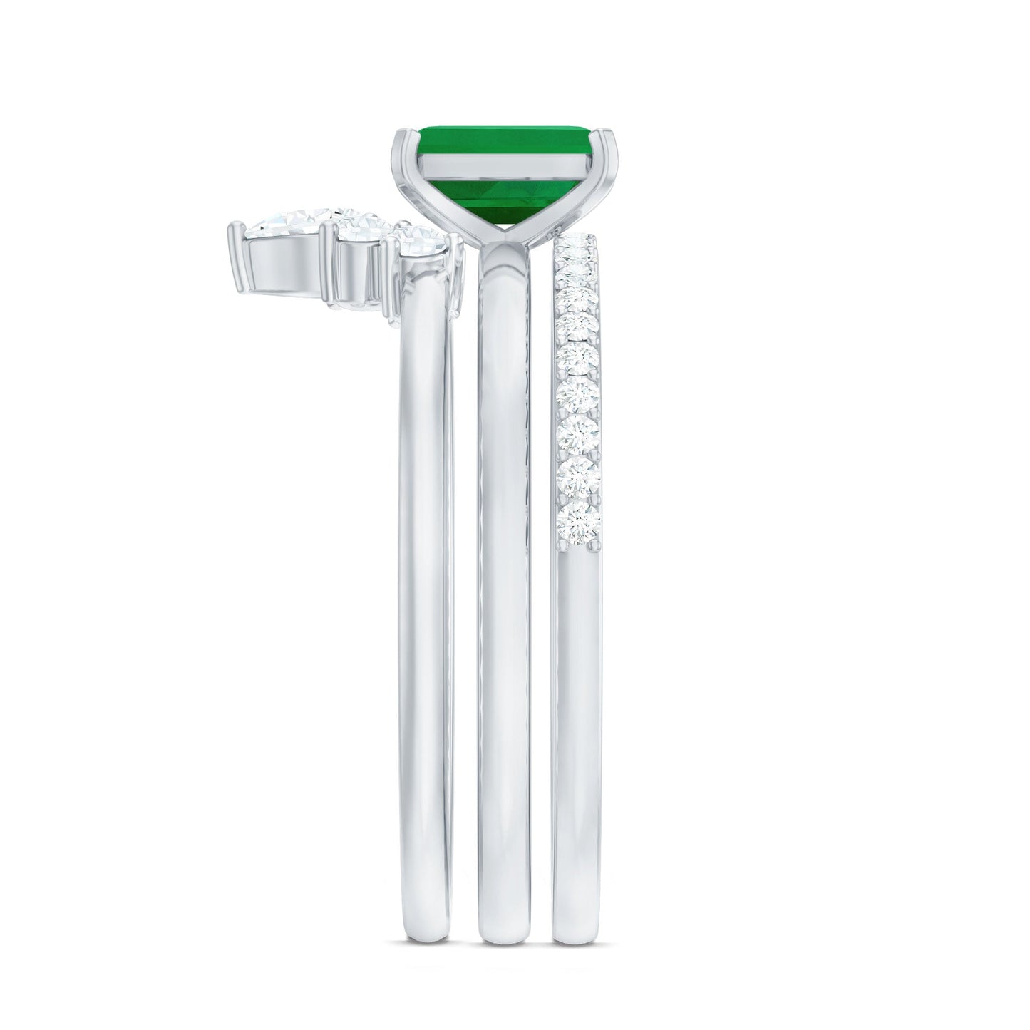 0.6 Carat Natural Emerald Cut Emerald Diamond Bridal Ring Set of 3