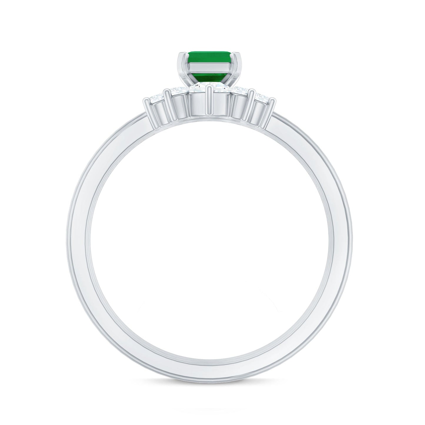 0.6 Carat Natural Emerald Cut Emerald Diamond Bridal Ring Set of 3