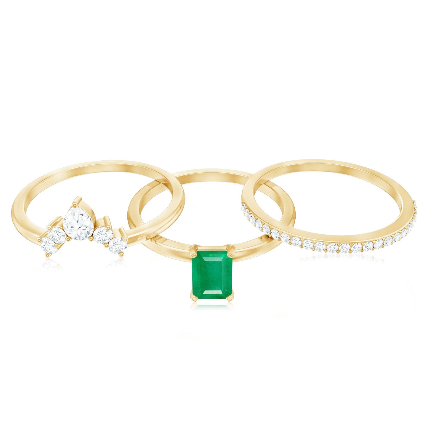 0.6 Carat Natural Emerald Cut Emerald Diamond Bridal Ring Set of 3