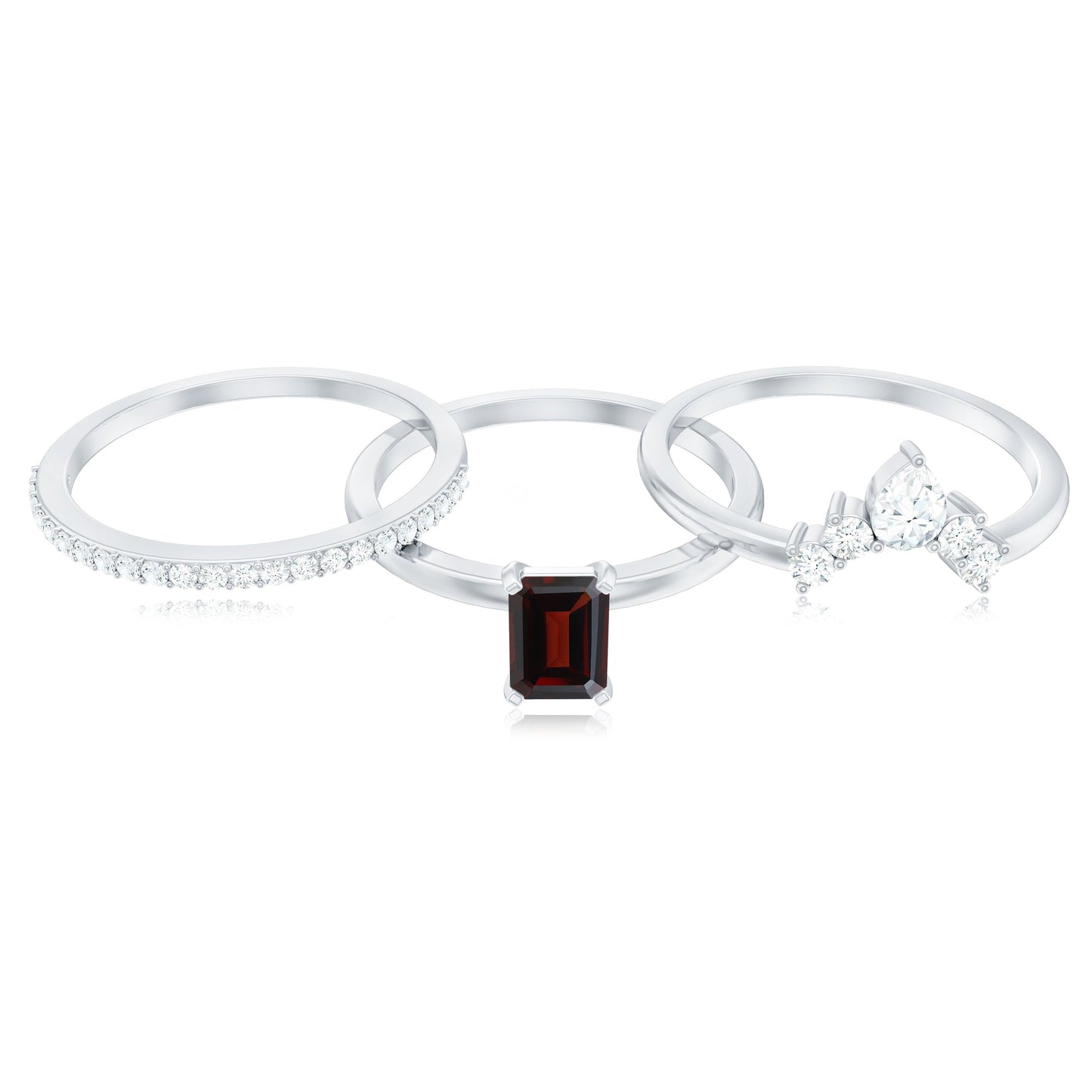 0.7 Carat Natural Emerald Cut Garnet Diamond 3 Piece Wedding Ring Set