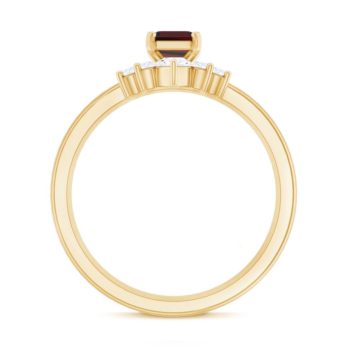 0.7 Carat Natural Emerald Cut Garnet Diamond 3 Piece Wedding Ring Set