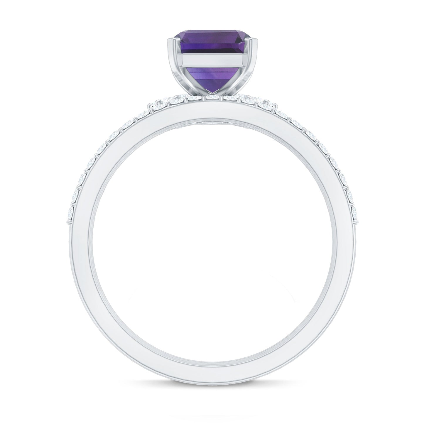 Natural 1.4 Carat Amethyst 3 Piece Bridal Ring Set with Diamond