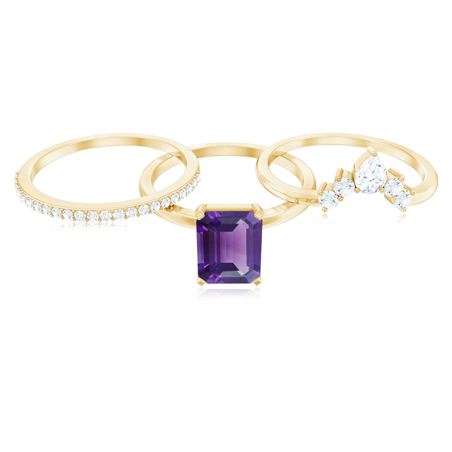 Natural 1.4 Carat Amethyst 3 Piece Bridal Ring Set with Diamond