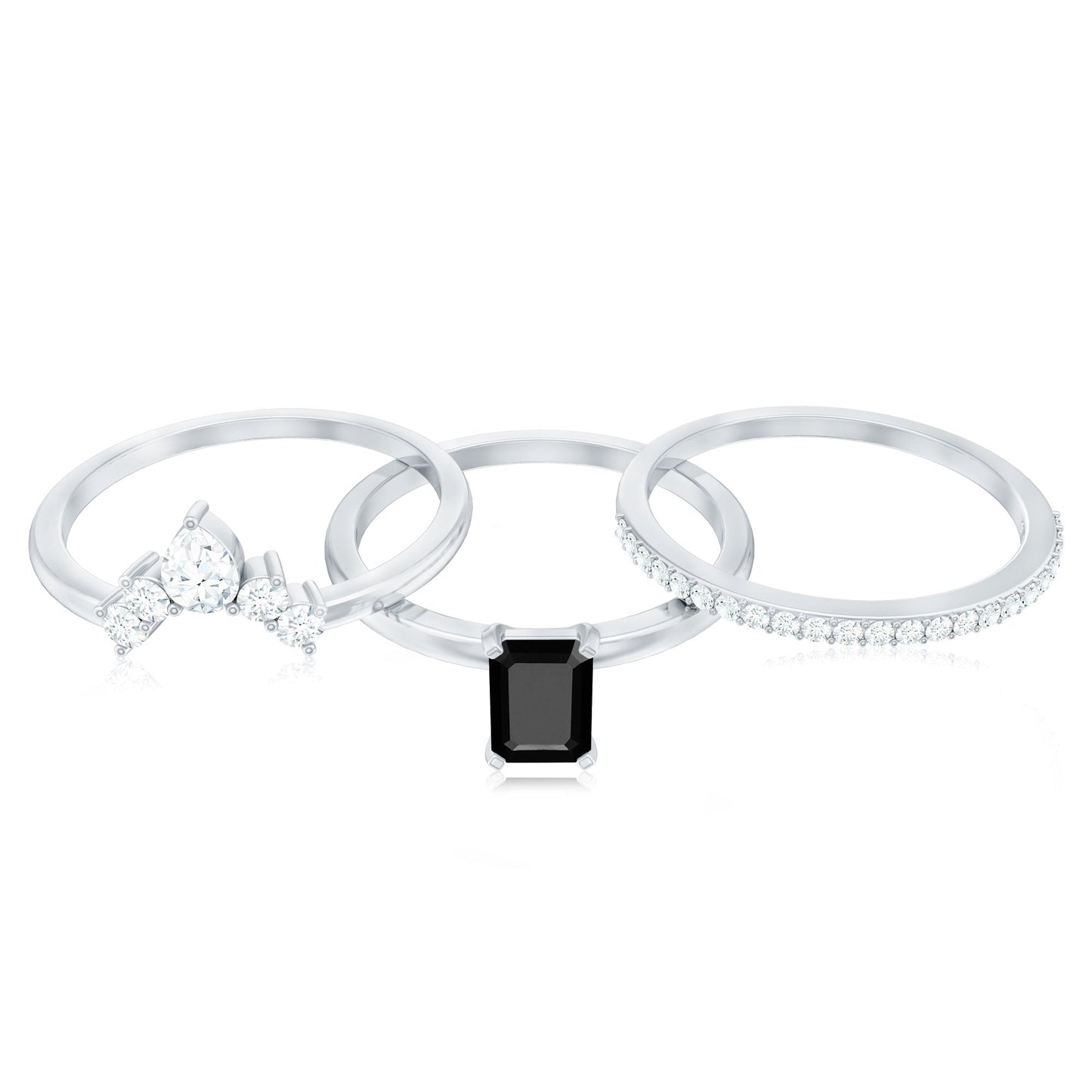 Emerald Cut Black Onyx and Diamond Trio Wedding Ring Set