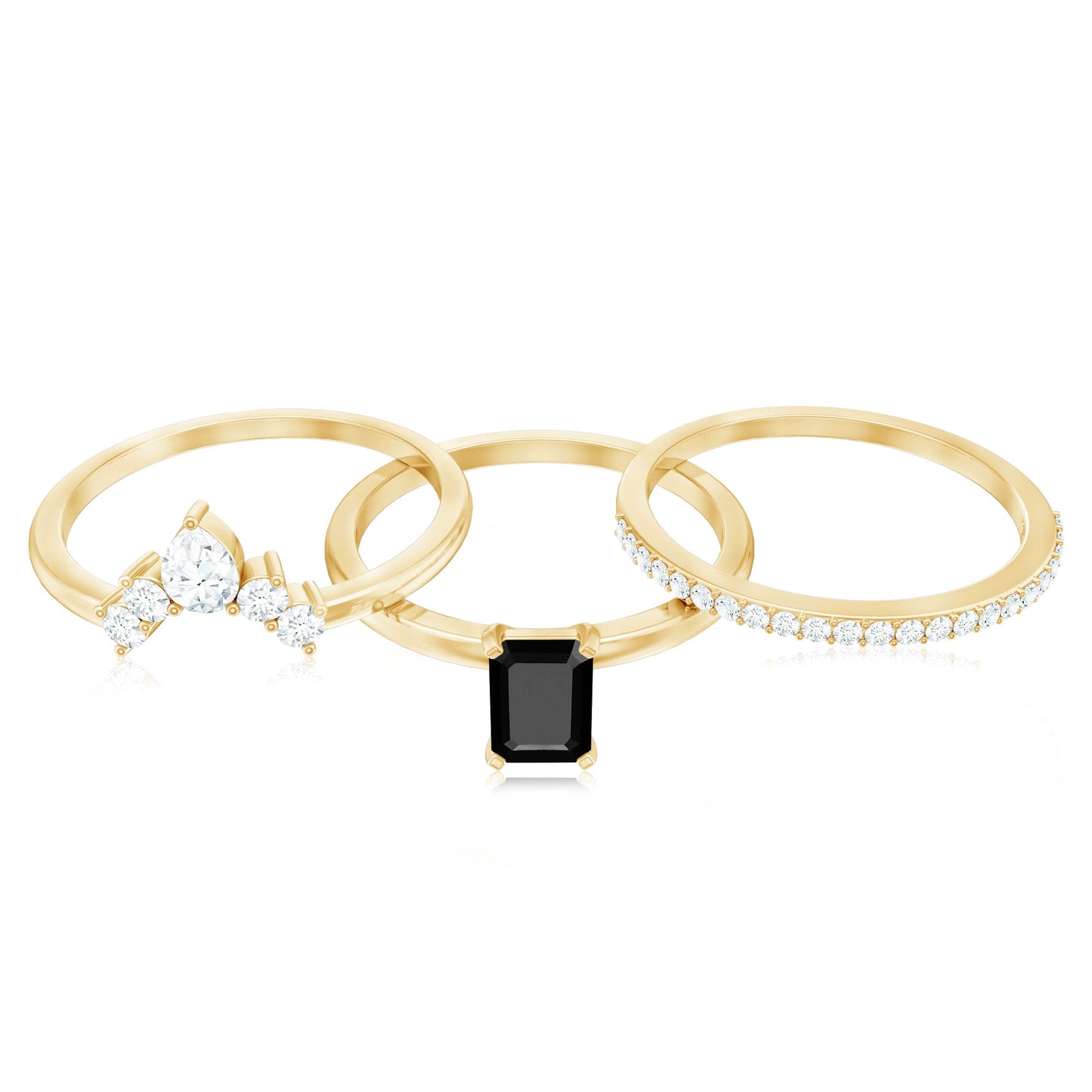 Emerald Cut Black Onyx and Diamond Trio Wedding Ring Set