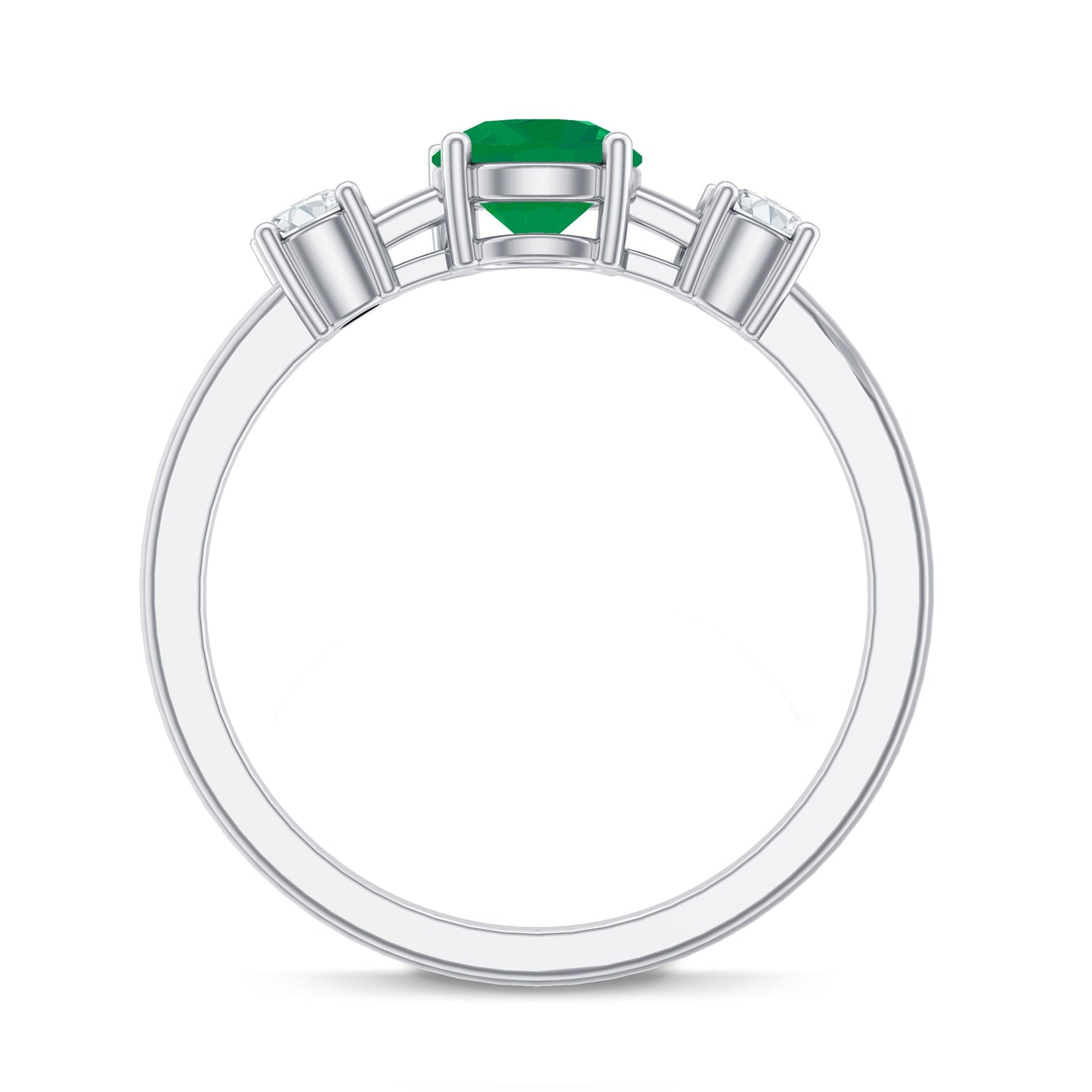 Genuine Emerald and Diamond Promise Three Stone Ring