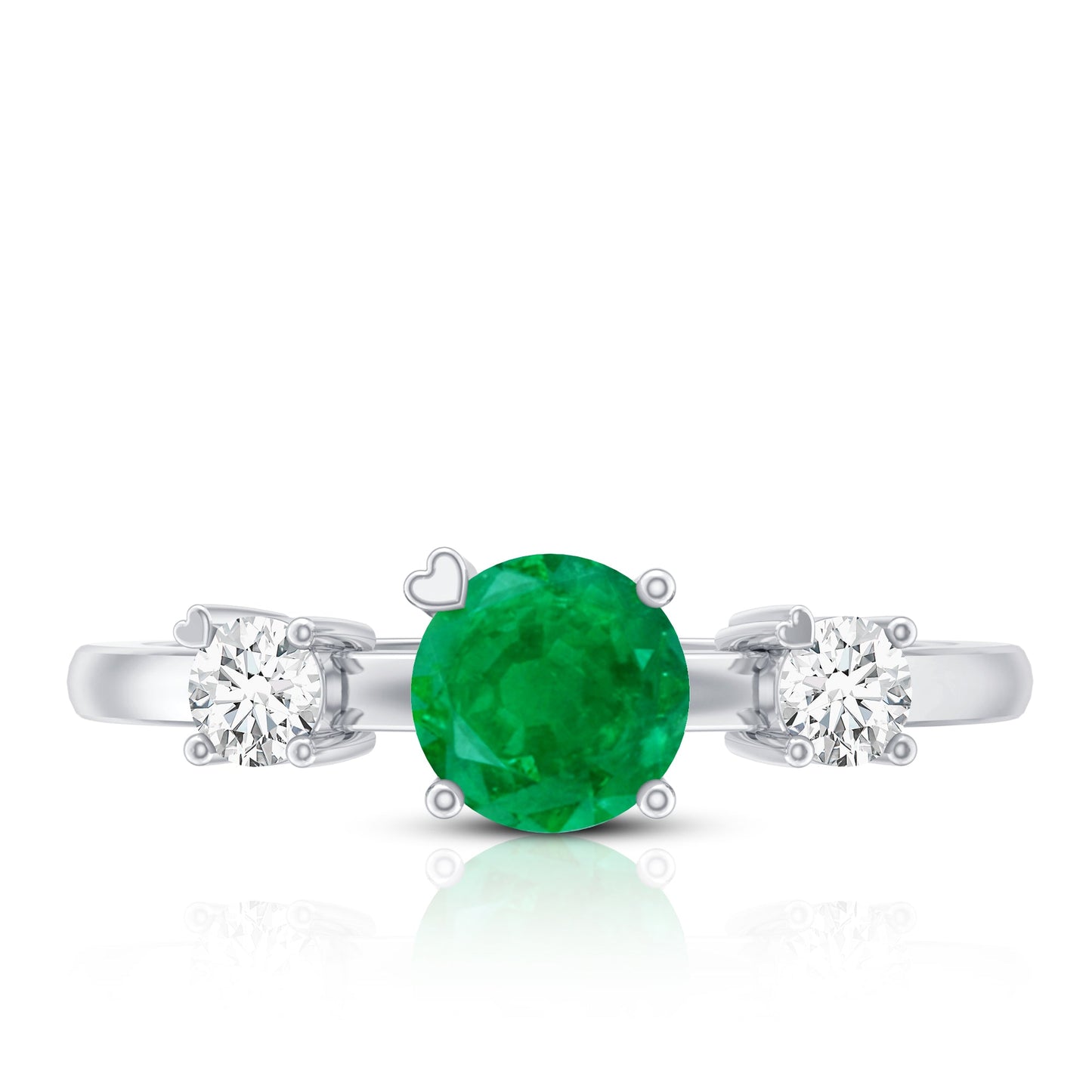 Genuine Emerald and Diamond Promise Three Stone Ring