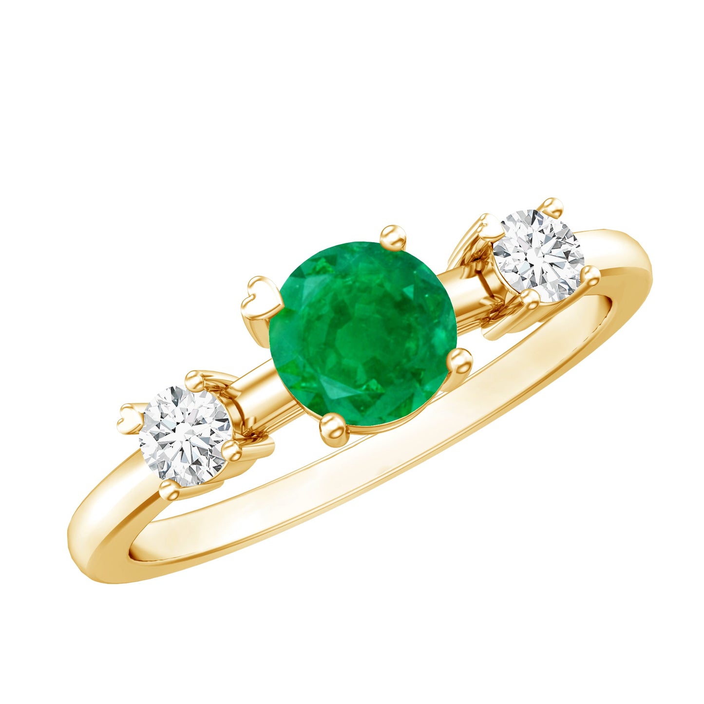 Genuine Emerald and Diamond Promise Three Stone Ring